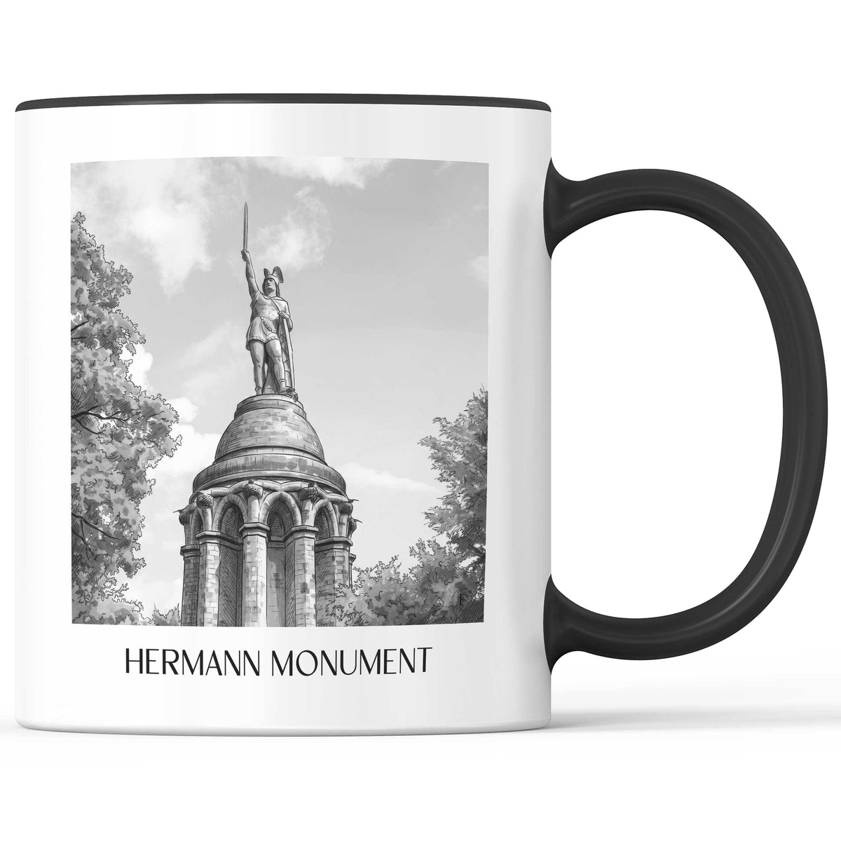 Hermannsdenkmal Kaffeebecher - Detmold - Deutschland Becher - Kaffeetasse im Aquarell Schwarz-Weiß Stil - favplace