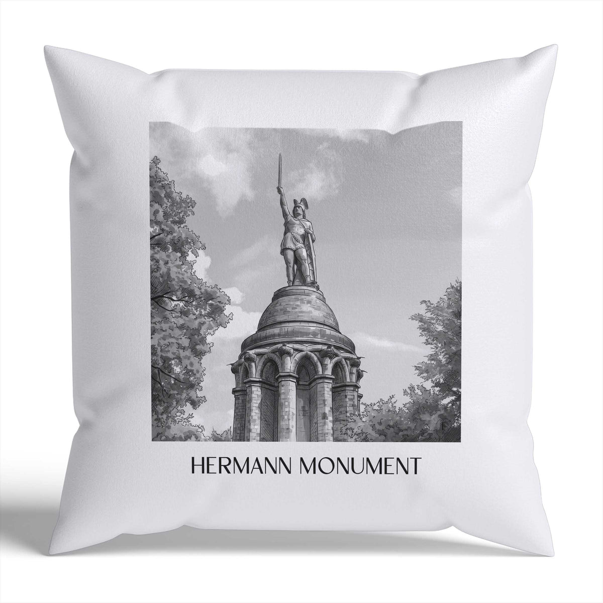 Hermannsdenkmal Kissenhülle - Zierkissen Bezug - Detmold - Deutschland Kissen bzw. Kissenbezug im Aquarell Schwarz-Weiß Stil - favplace