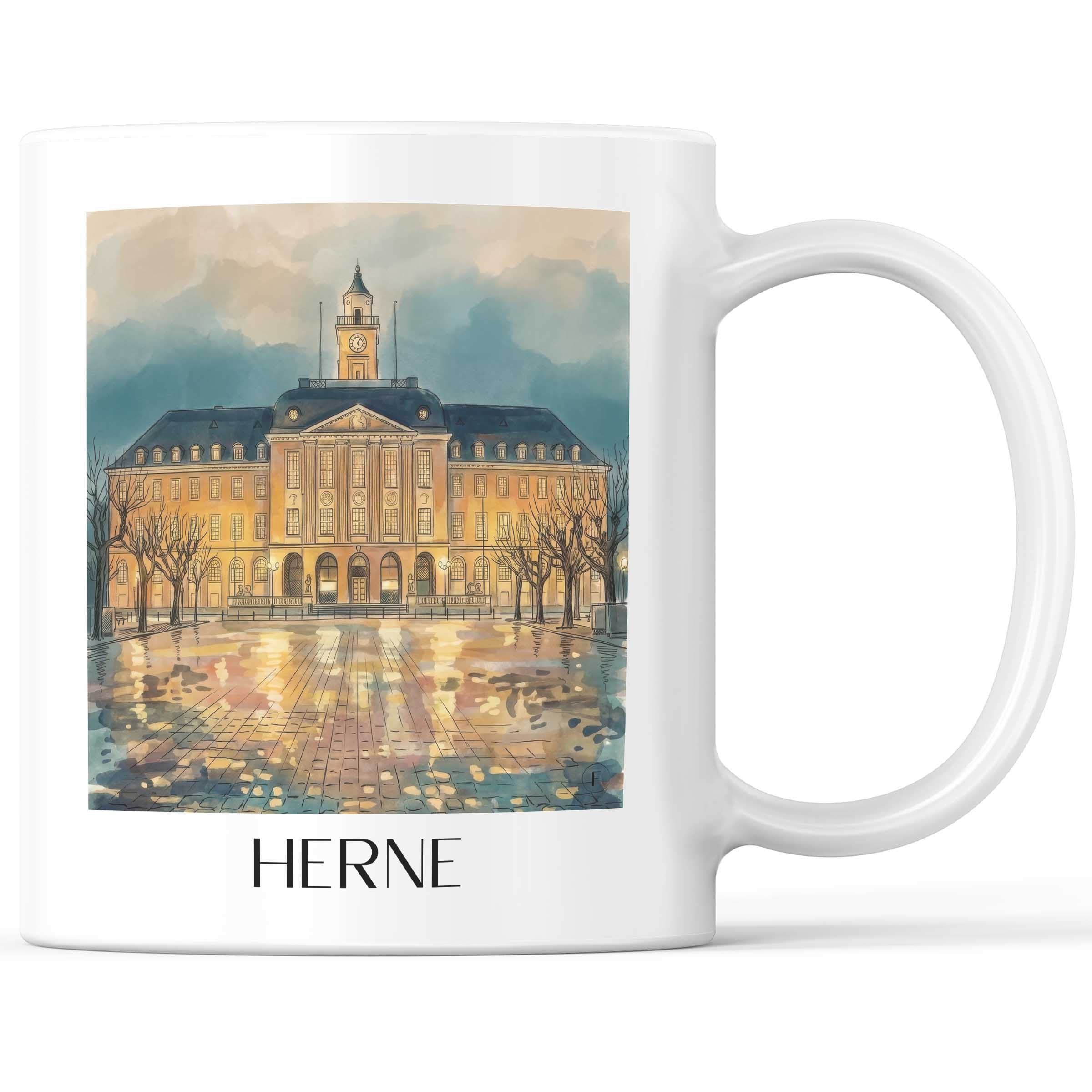 Herne Kaffeebecher - Ruhrgebiet - Deutschland Becher - Kaffeetasse im Aquarell Stil - favplace