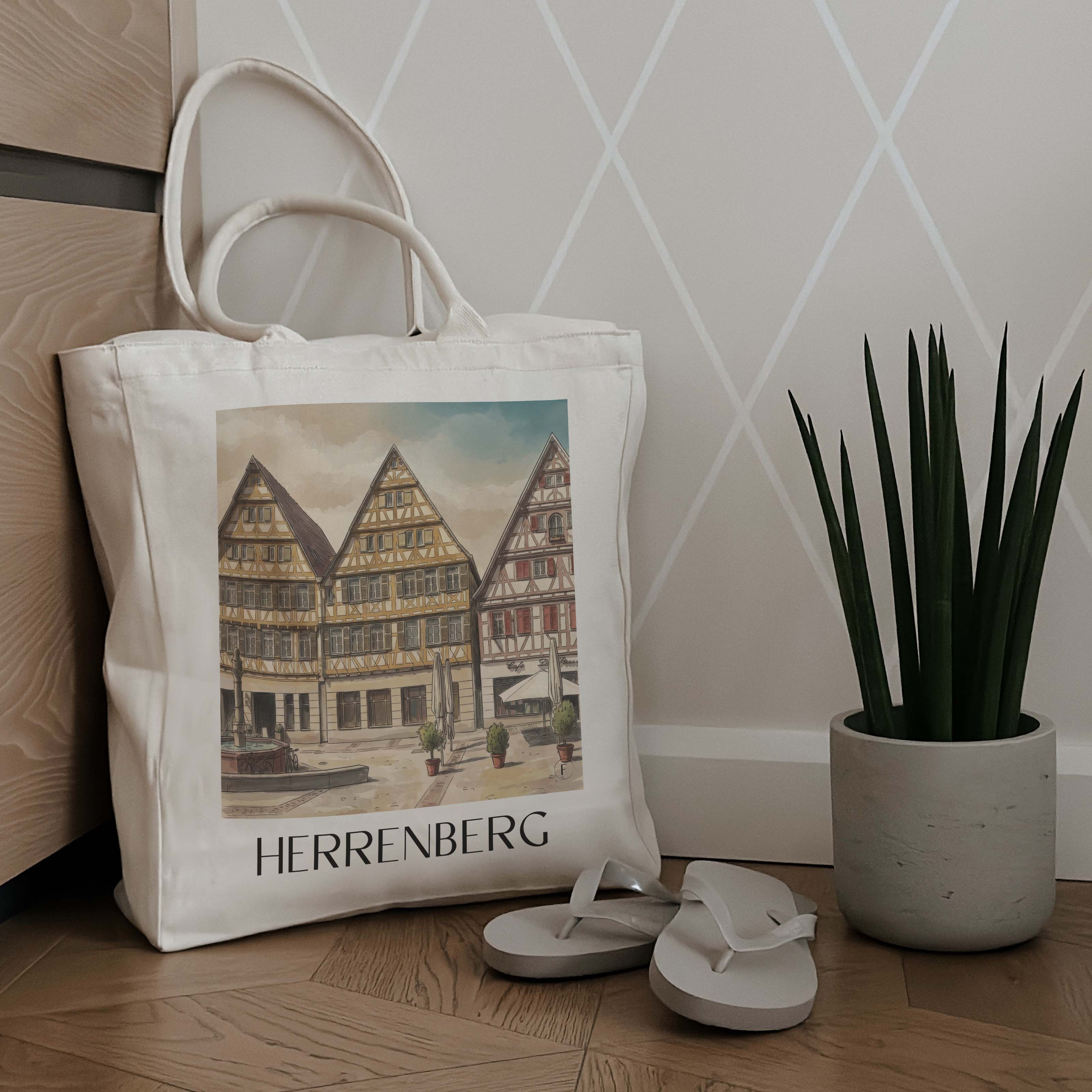 herrenberg-deutschland-einkaufstasche-aquarell