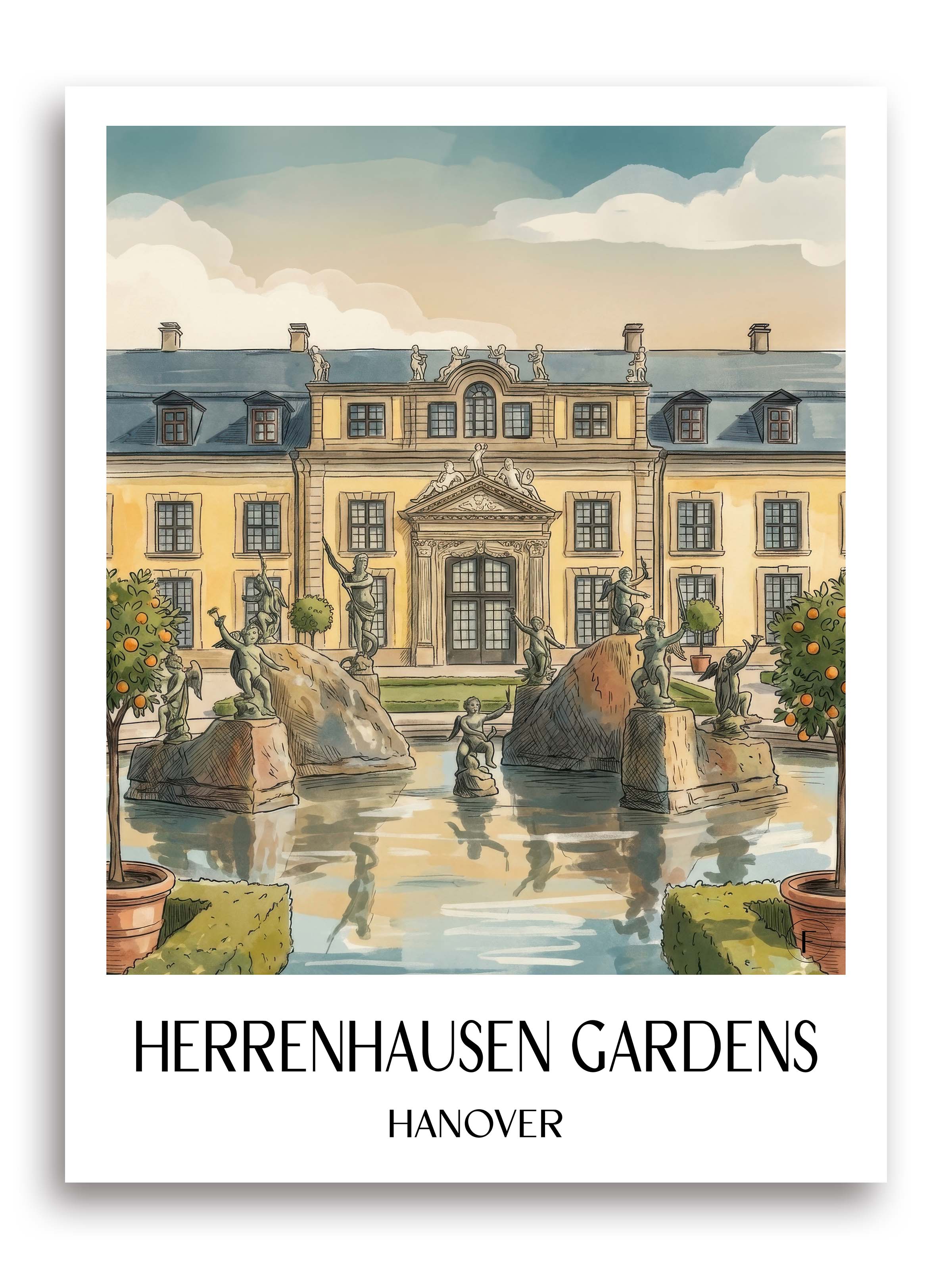 Herrenhäuser Gärten Poster - Hannover - Deutschland Kunstdruck - Aquarell von A4 bis A1 - favplace