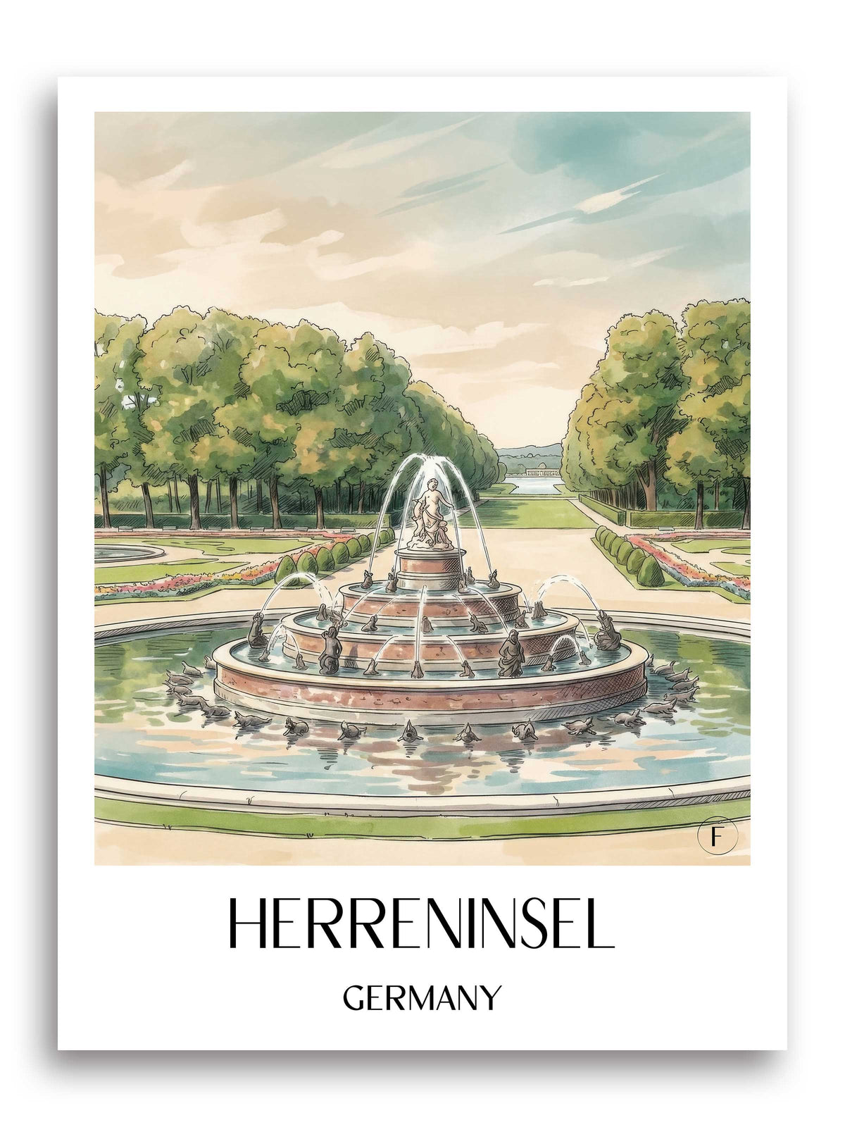 Herreninsel Poster - Chiemgau - Deutschland Kunstdruck - Aquarell von A4 bis A1 - favplace