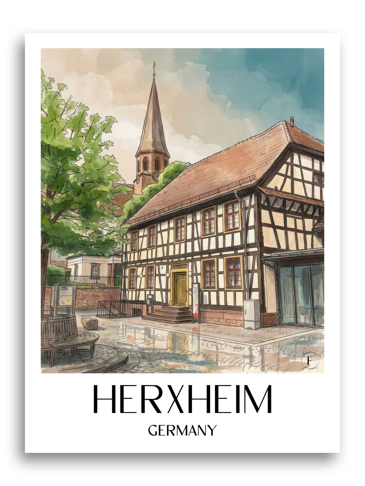 Herxheim Poster - Pfalz - Deutschland Kunstdruck - Aquarell von A4 bis A1 - favplace