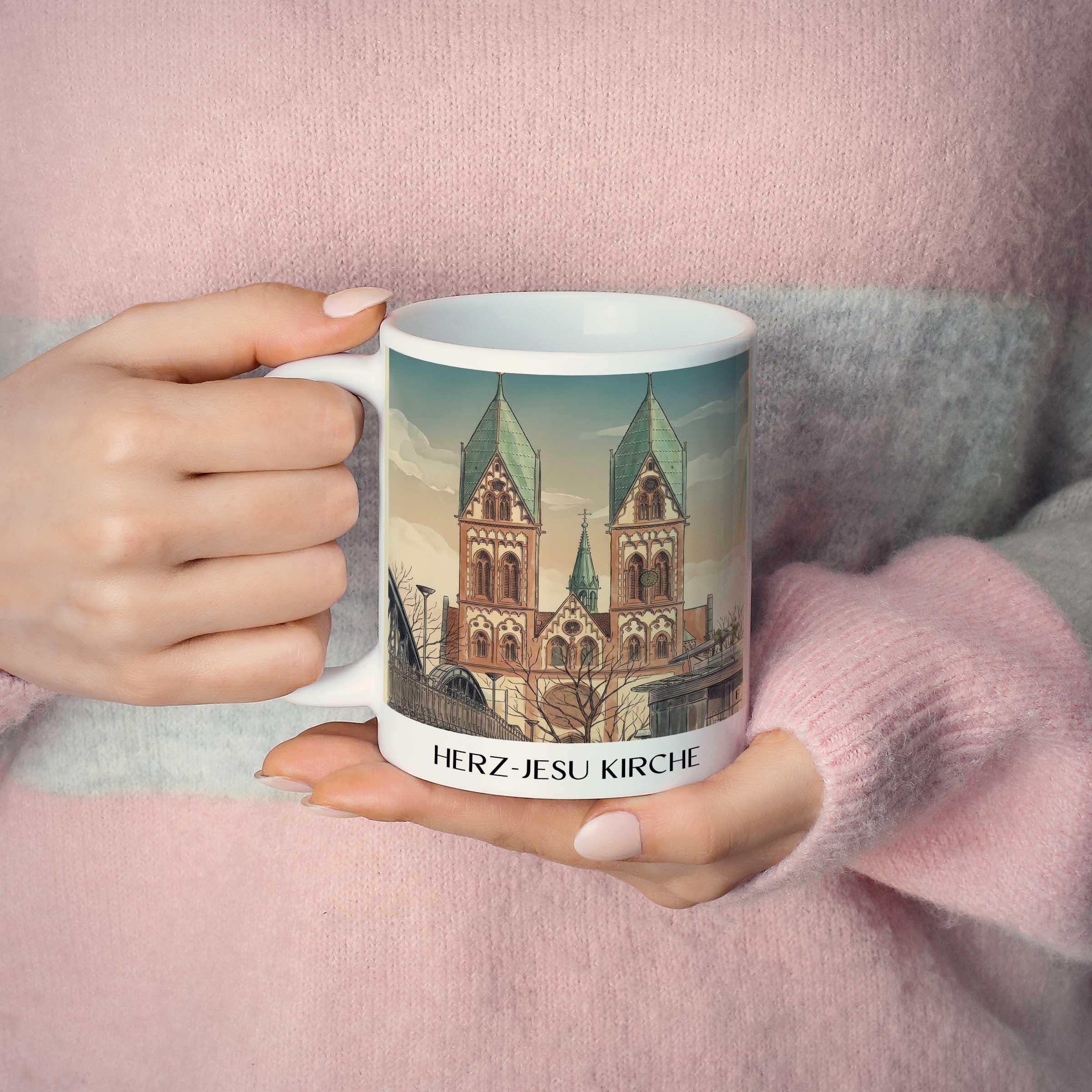herz-jesu-kirche-freiburg-deutschland-kaffeebecher-aquarell