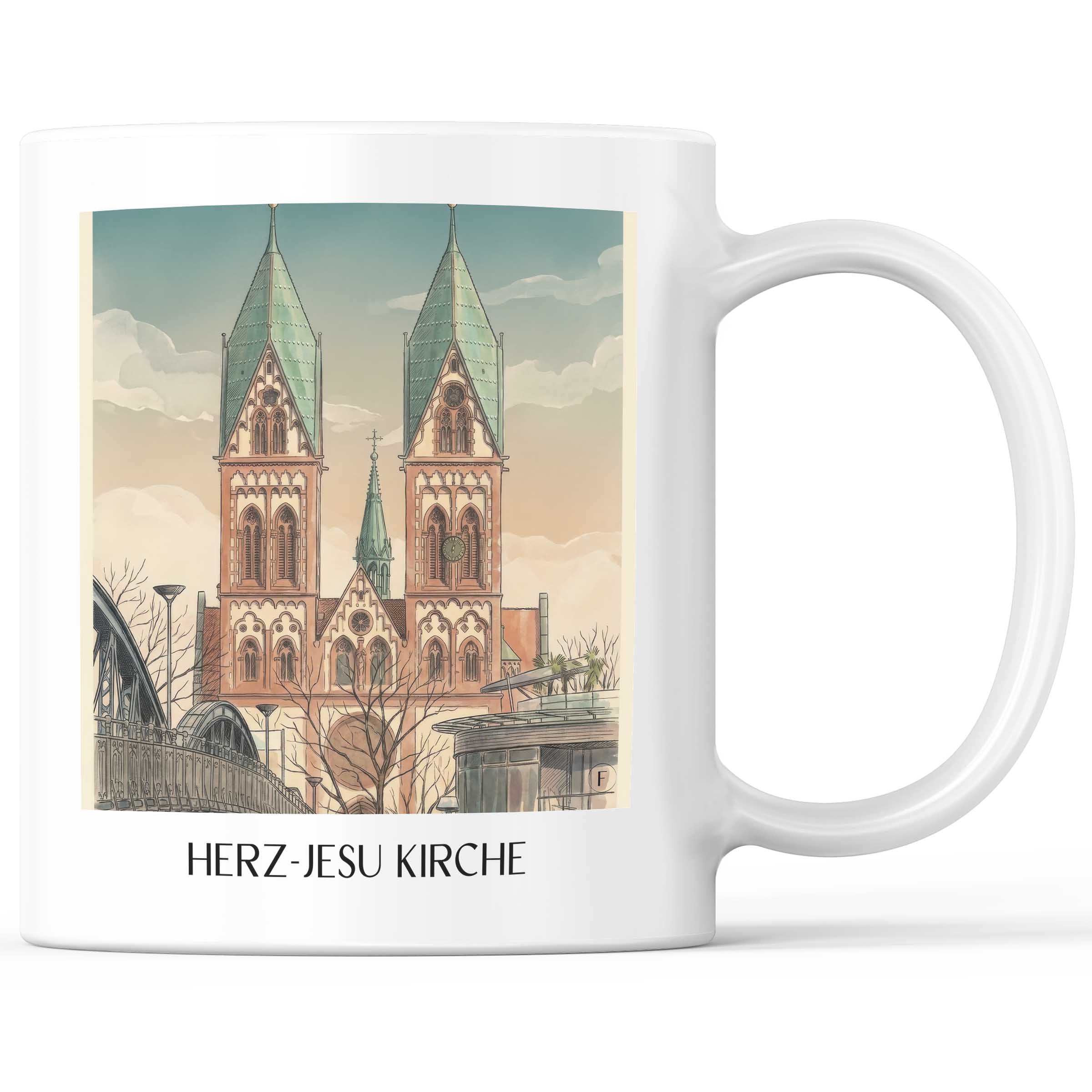 herz-jesu-kirche-freiburg-deutschland-kaffeebecher-aquarell