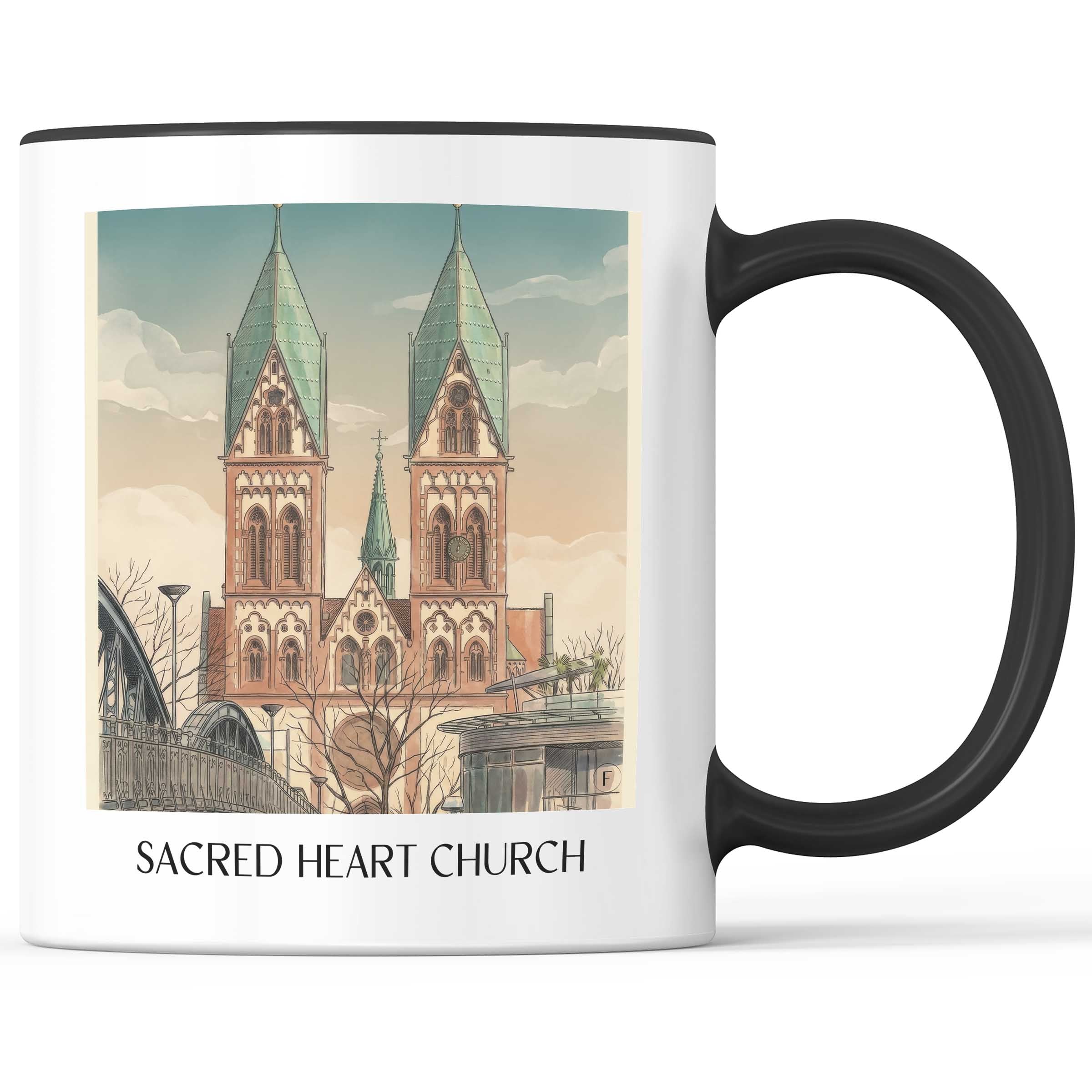 Herz-Jesu Kirche Kaffeebecher - Freiburg - Deutschland Becher - Kaffeetasse im Aquarell Stil - favplace