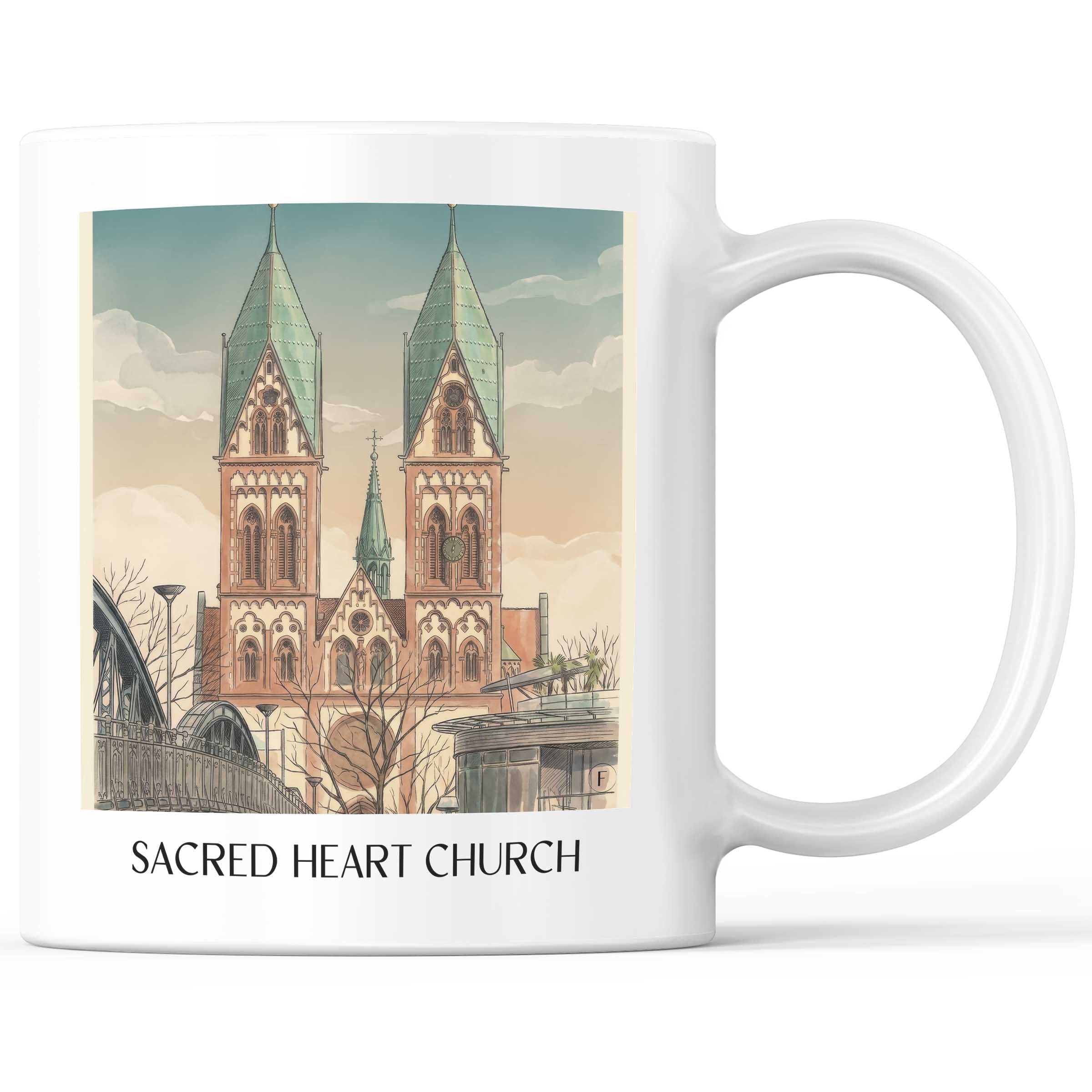 Herz-Jesu Kirche Kaffeebecher - Freiburg - Deutschland Becher - Kaffeetasse im Aquarell Stil - favplace