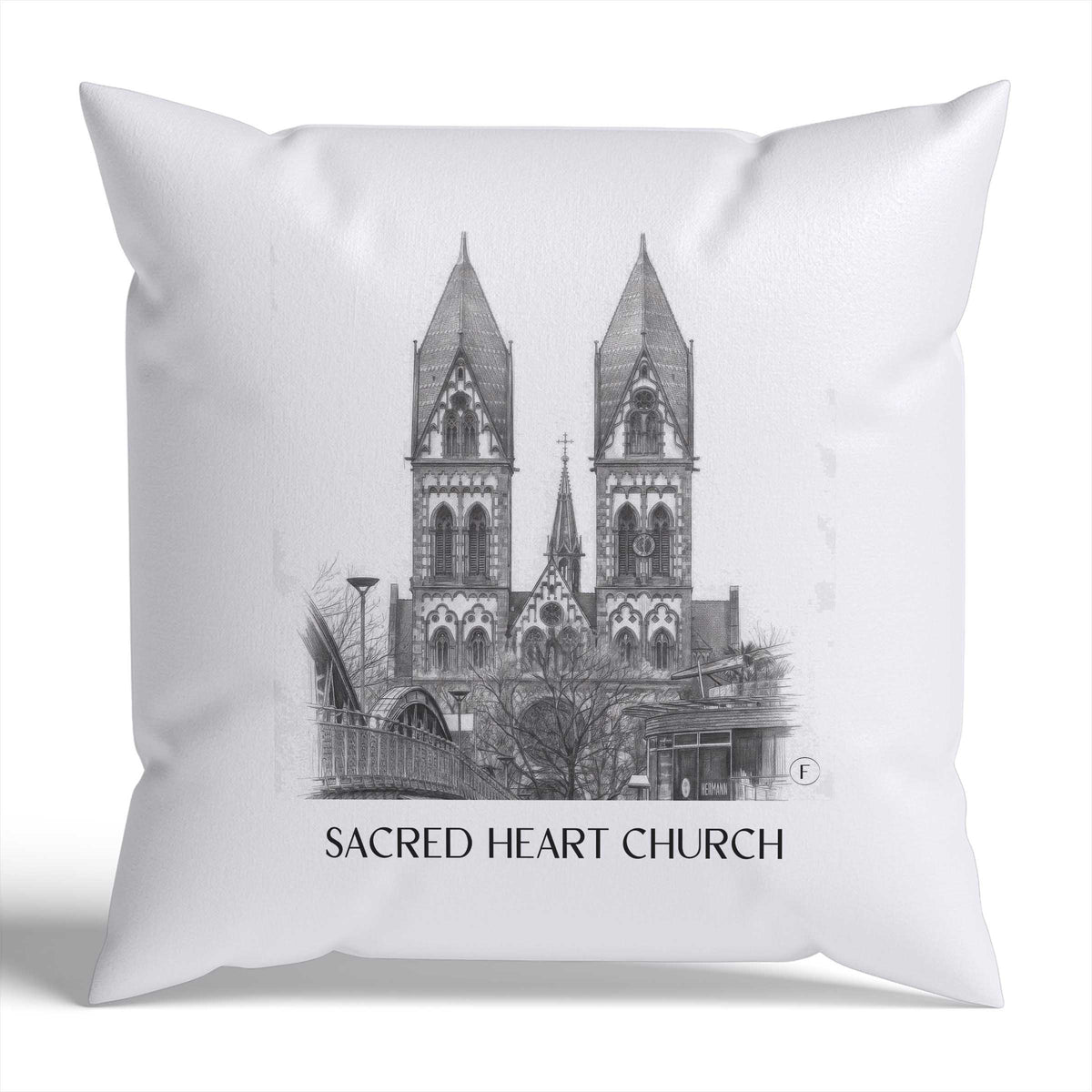 Herz-Jesu Kirche Kissenhülle - Zierkissen Bezug - Freiburg - Deutschland Kissen bzw. Kissenbezug im Zeichnung Stil - favplace