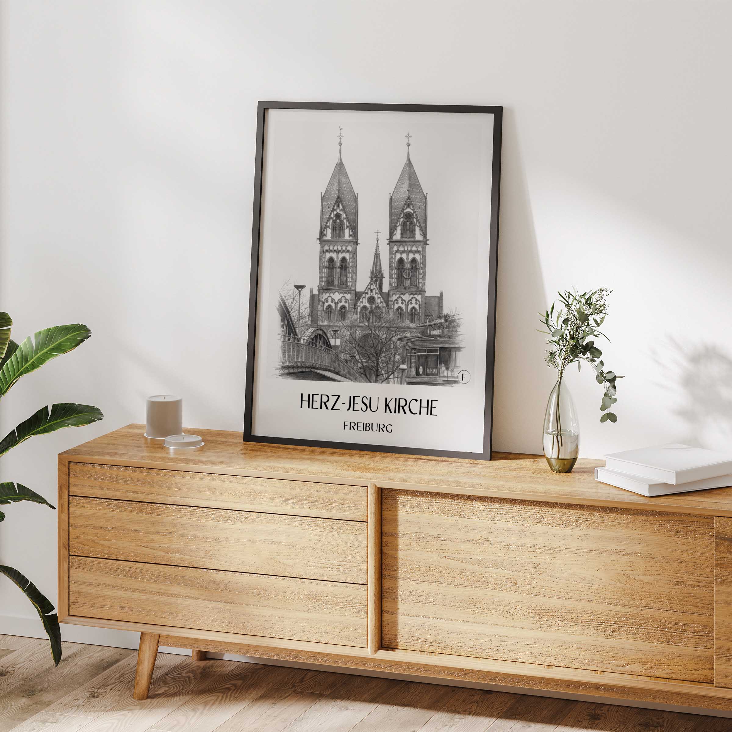 herz-jesu-kirche-freiburg-deutschland-poster-bleistift-zeichnung-drawing