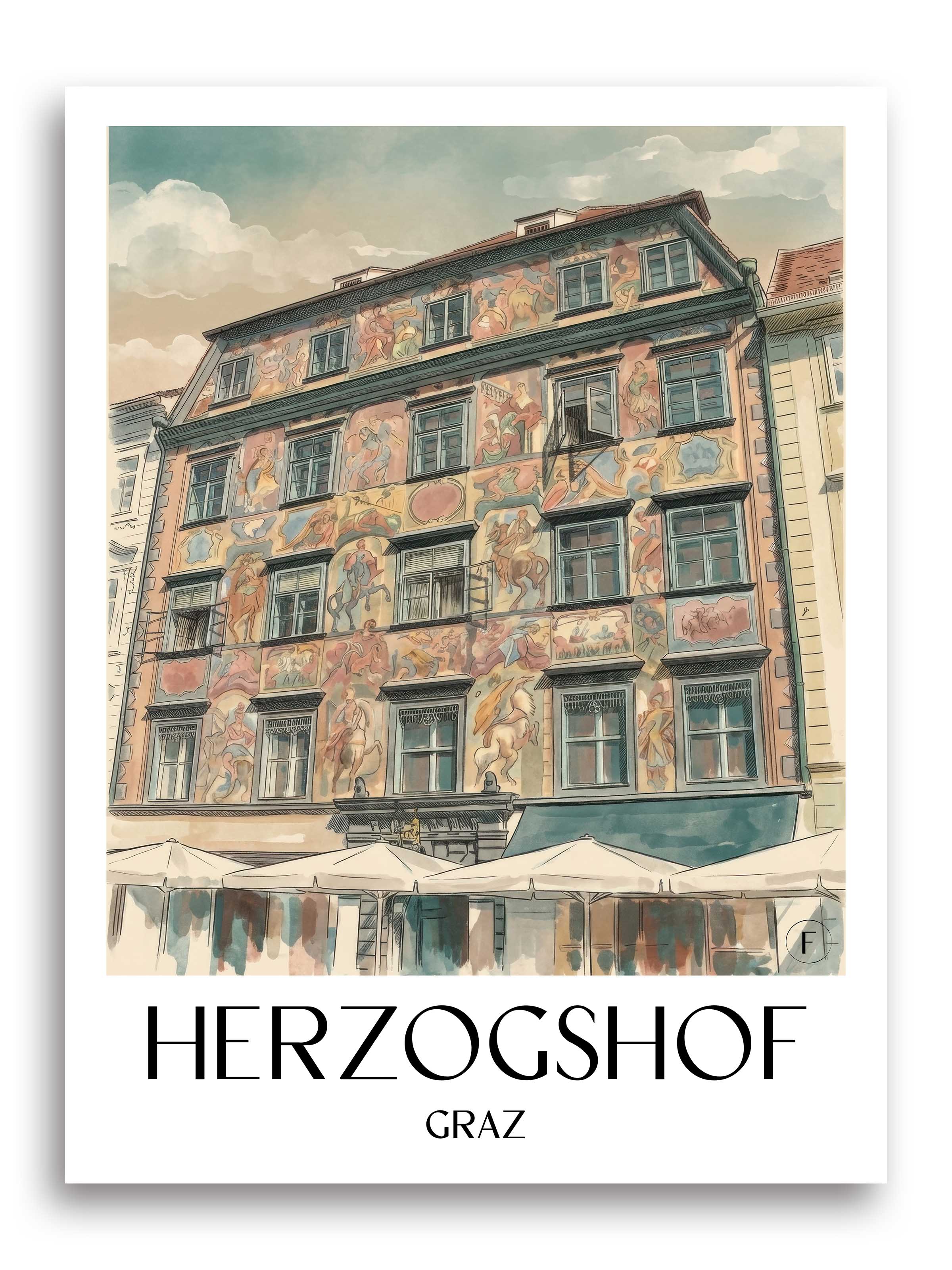 herzogshof-graz-österreich-poster-aquarell