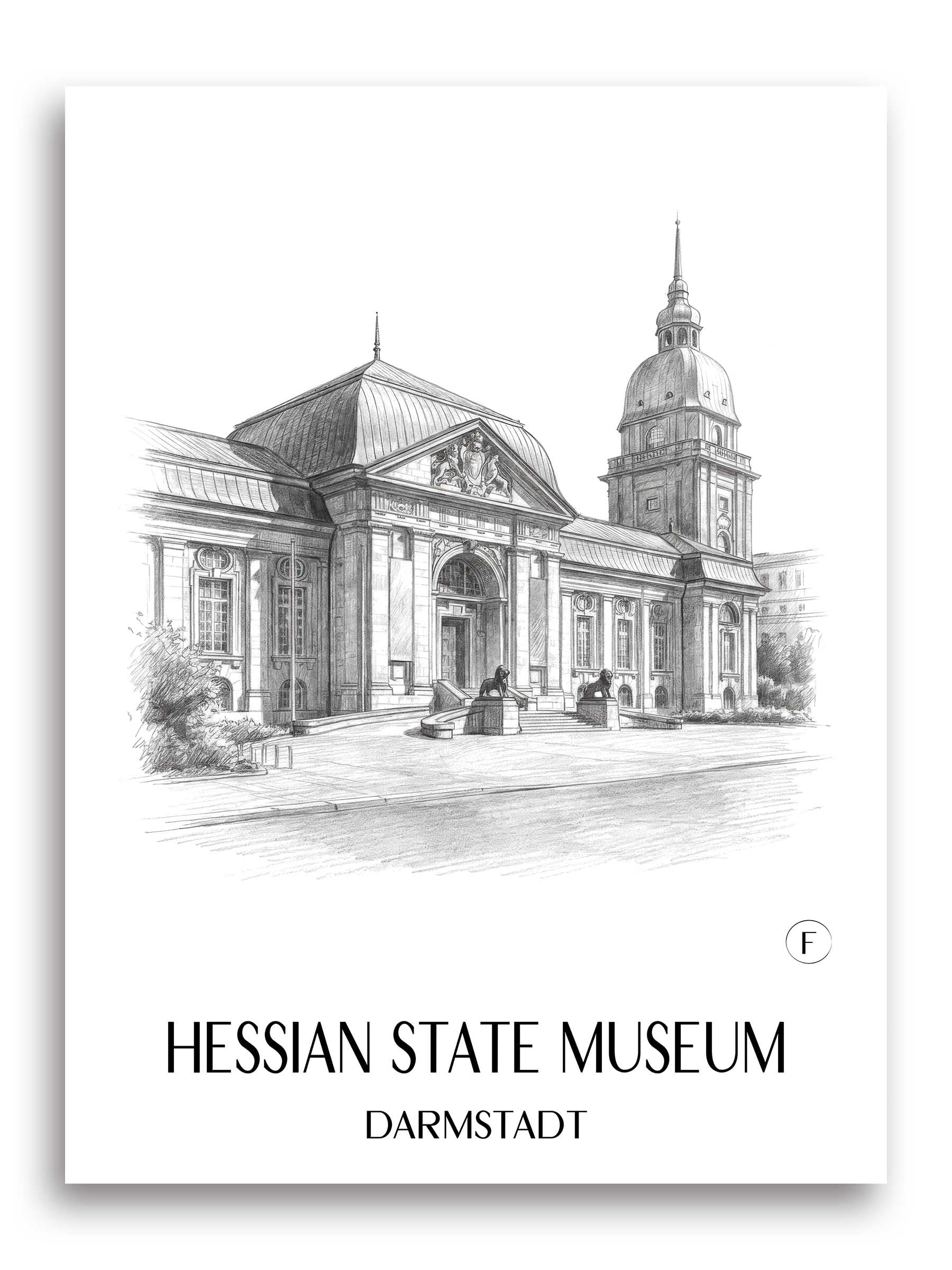 Hessisches Landesmuseum Poster - Darmstadt - Deutschland Kunstdruck - Zeichnung von A4 bis A1