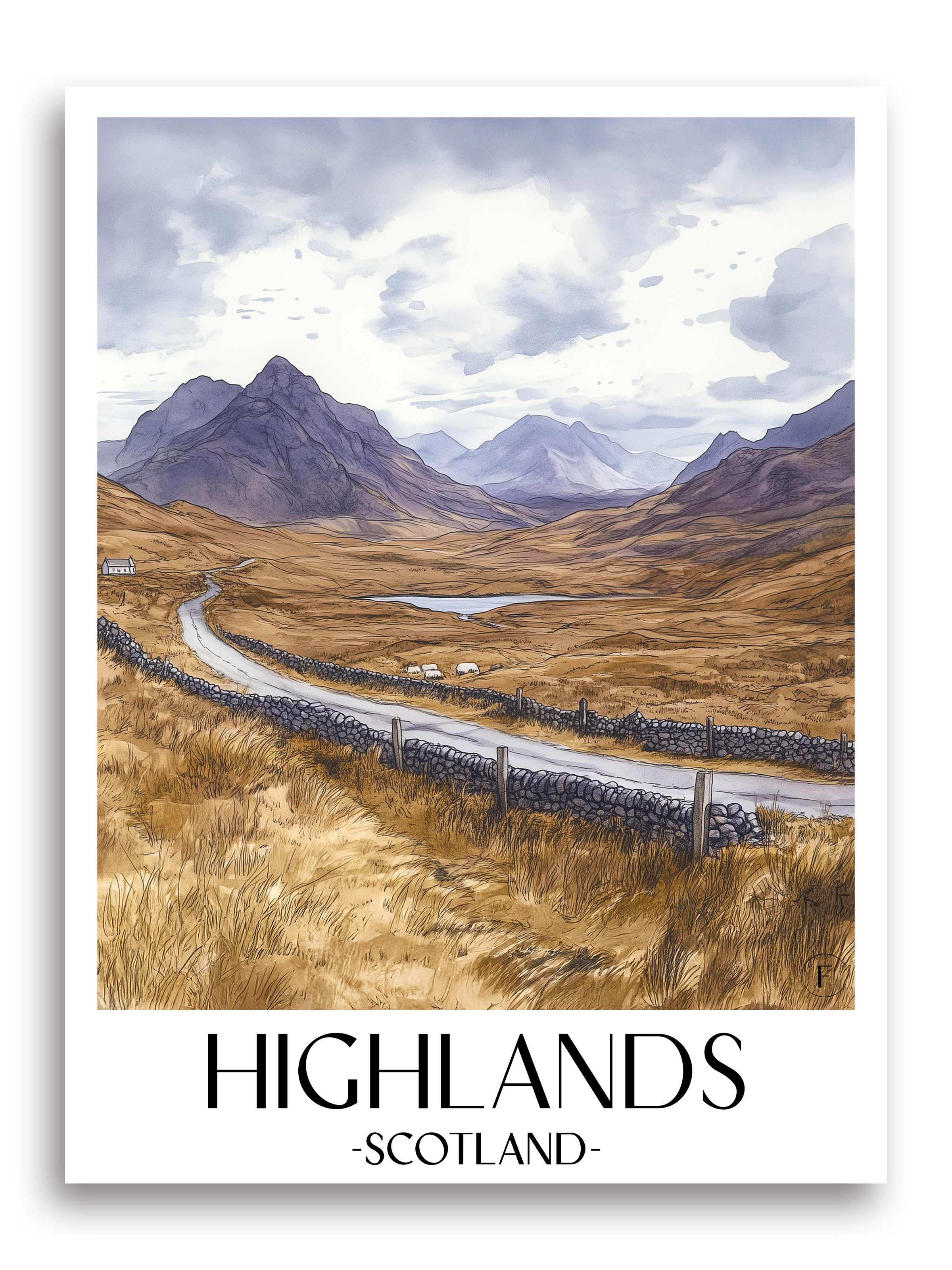 Highlands Poster - Schottland - Kunstdruck - Aquarell von A4 bis A1 - favplace