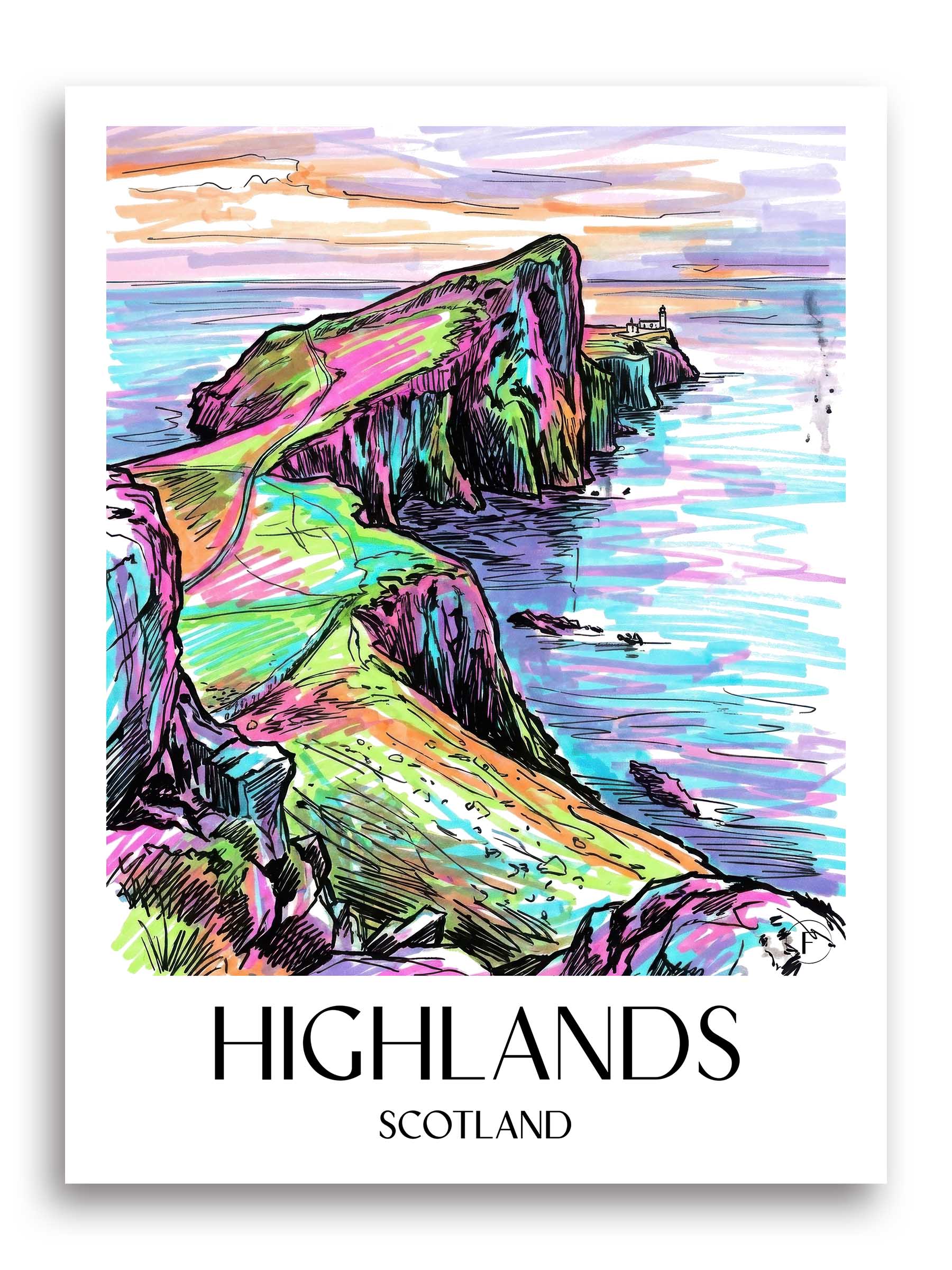 Highlands Poster - - Schottland Kunstdruck - Tag Graffiti von A4 bis A1 - favplace