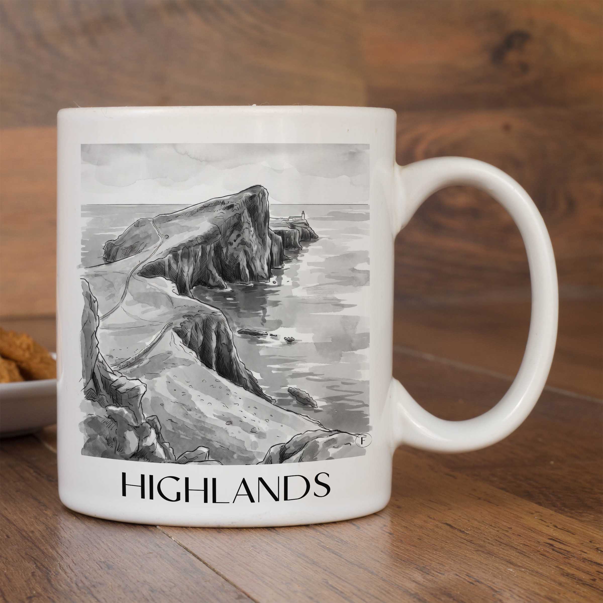 highlands-schottland-kaffeebecher-aquarell-schwarz-weiss