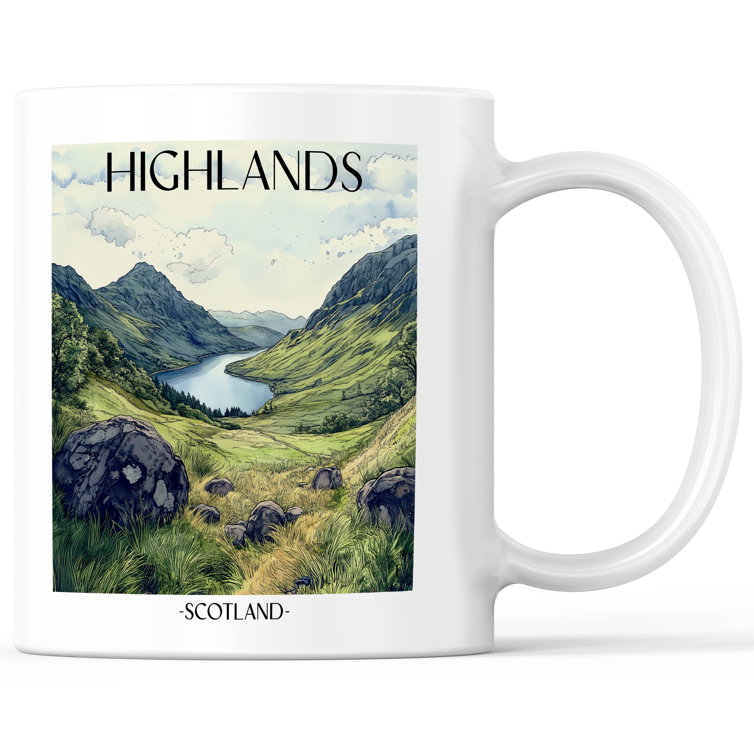 Highlands - Schottland Becher - Kaffeetasse im Aquarell Stil - favplace