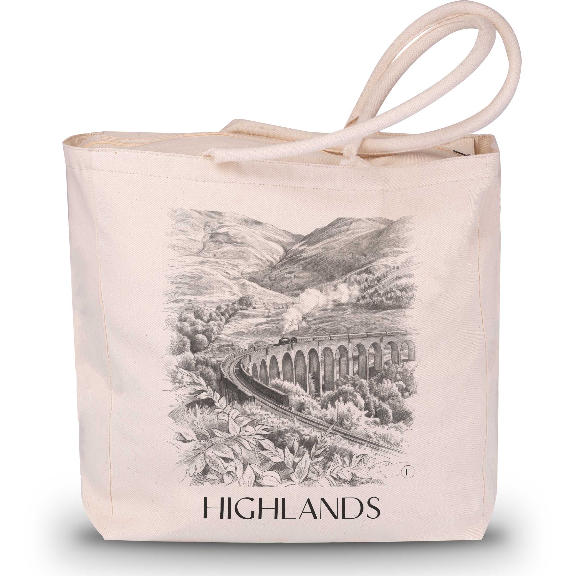 Highlands Shopping Bag - Scotland - Scotland Tote Bag - Drawing Style Shopping Bag