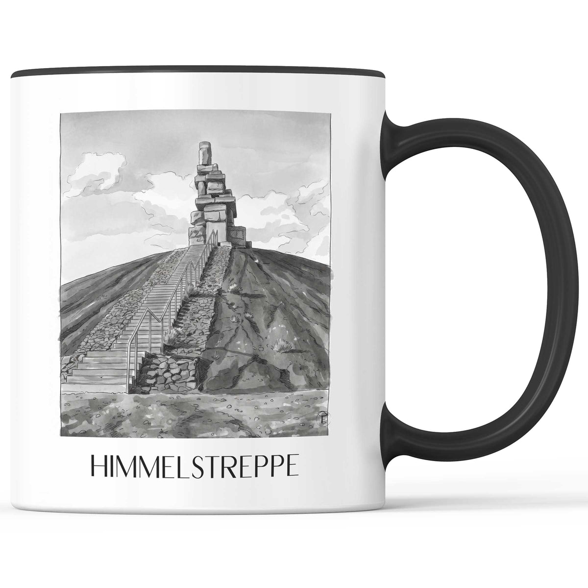 himmelstreppe-gelsenkirchen-deutschland-kaffeebecher-aquarell-schwarz-weiss