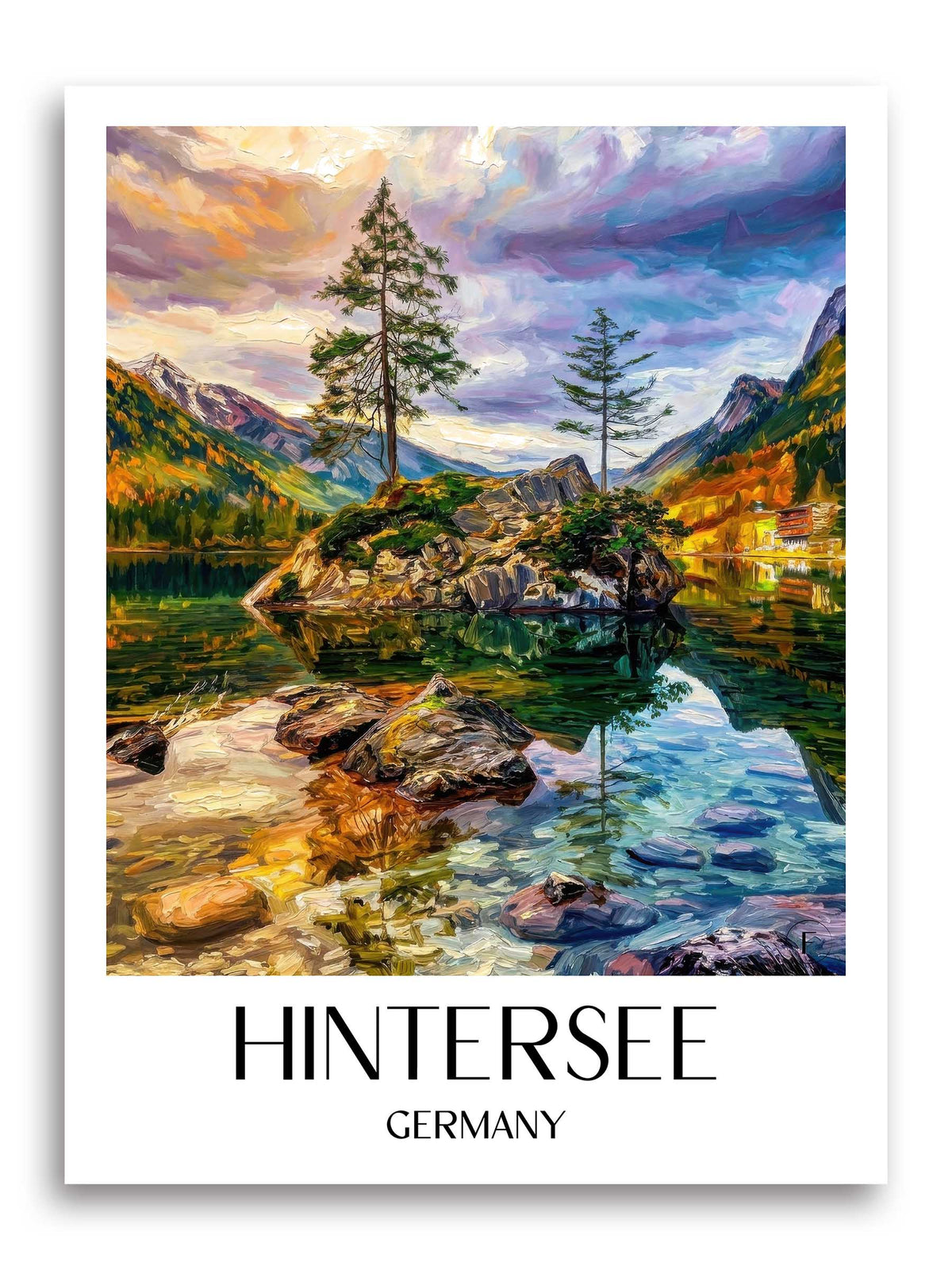 Hintersee Poster - Berchtesgadener Land - Deutschland Kunstdruck - Ölgemälde von A4 bis A1 - favplace
