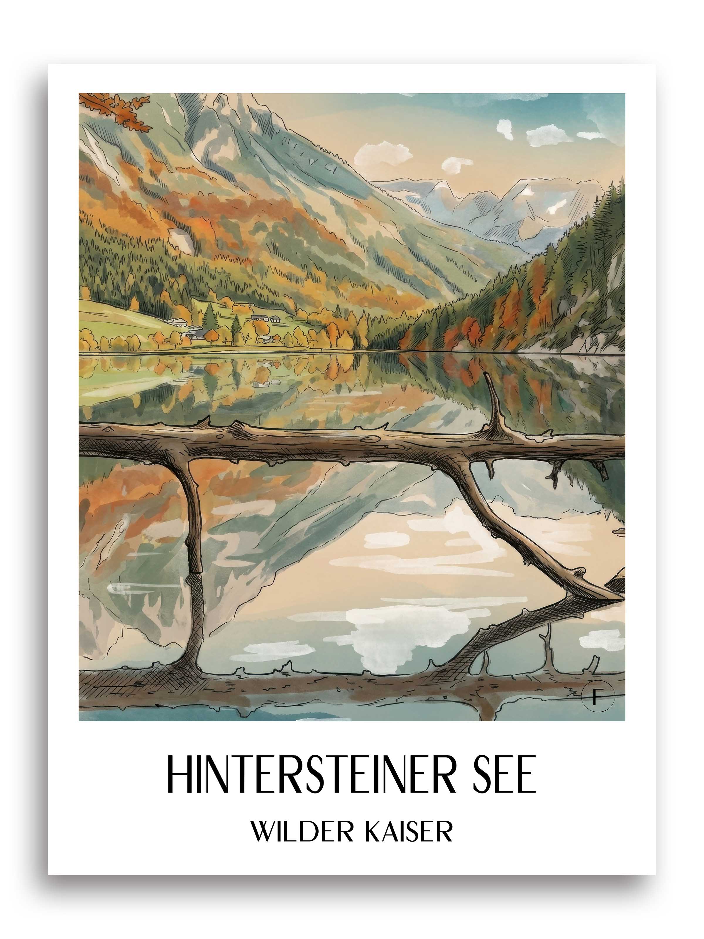 hintersteiner-see-wilder-kaiser-österreich-poster-aquarell