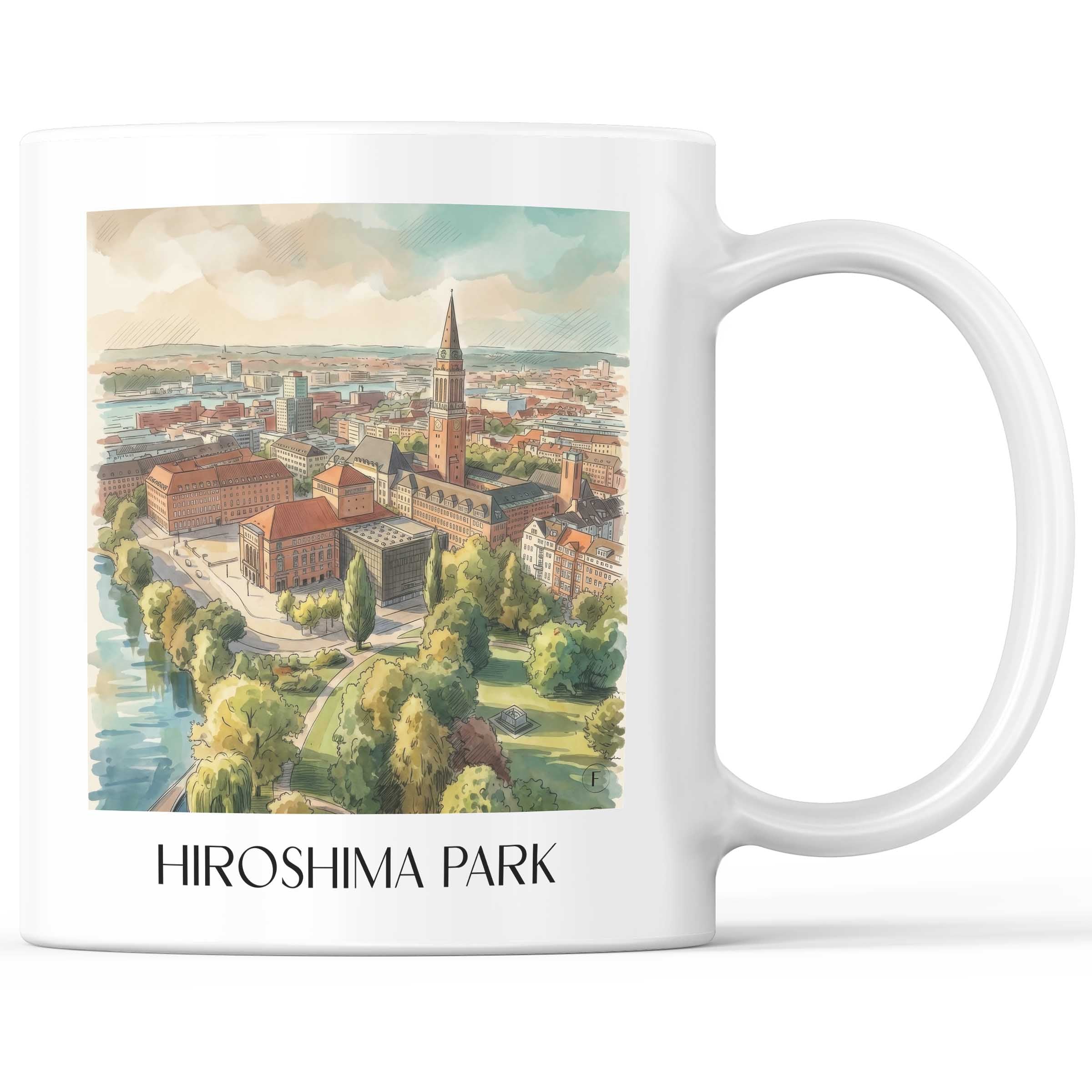 Hiroshimapark Kaffeebecher - Kiel - Deutschland Becher - Kaffeetasse im Aquarell Stil - favplace