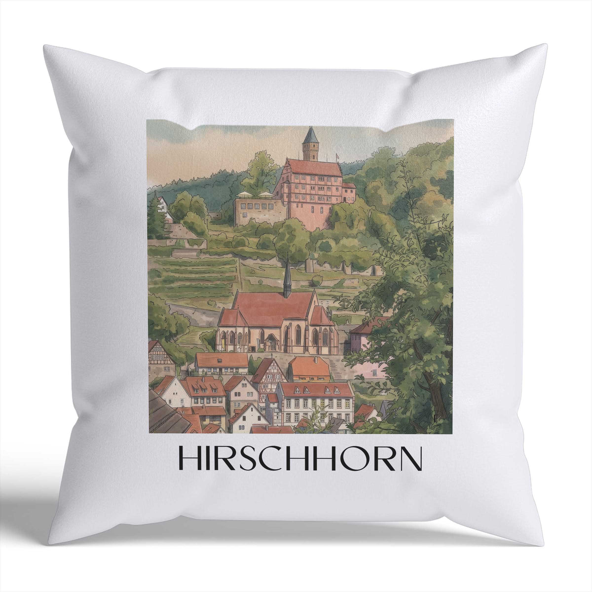 hirschhorn-odenwald-deutschland-kissenbezug-aquarell