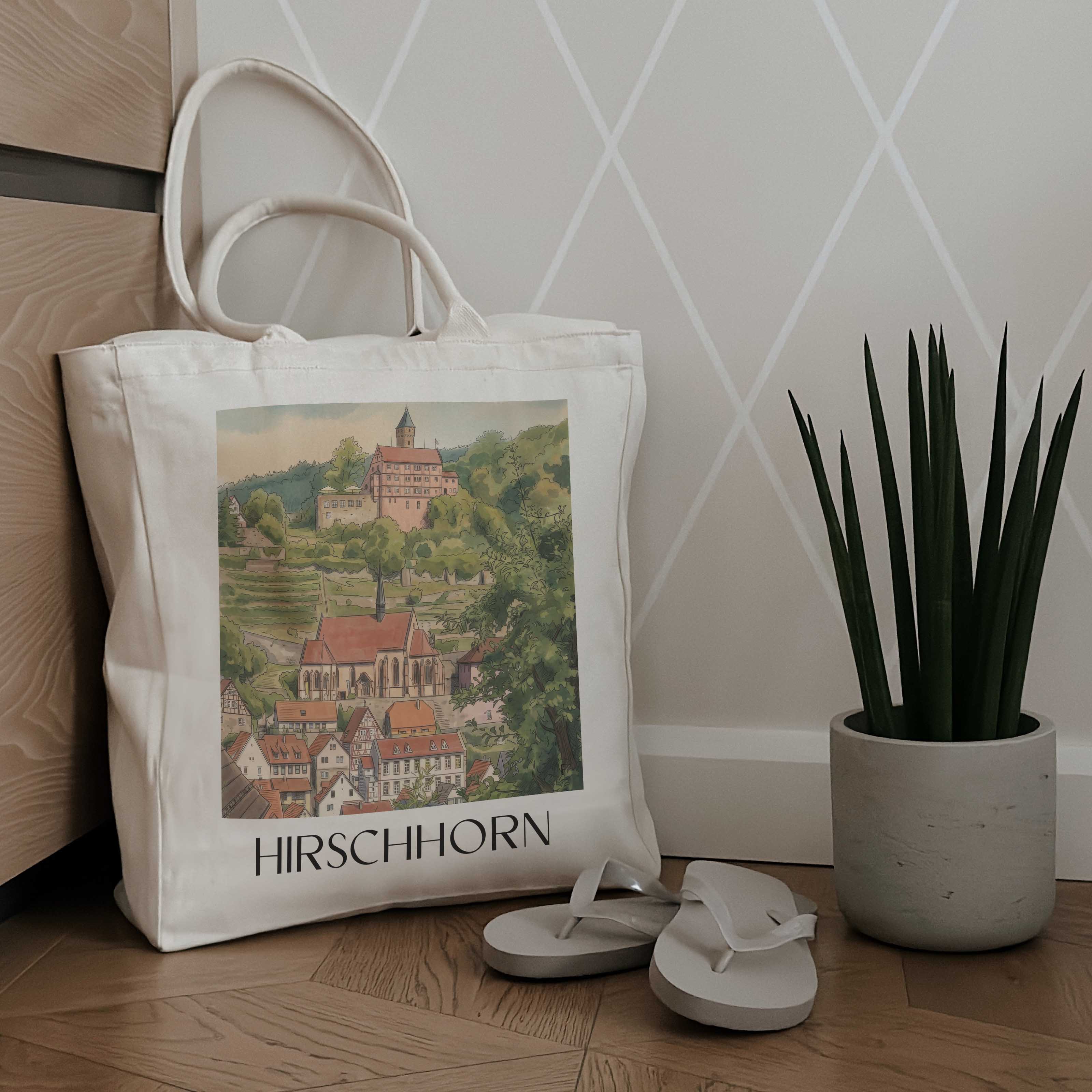 hirschhorn-odenwald-deutschland-einkaufstasche-aquarell