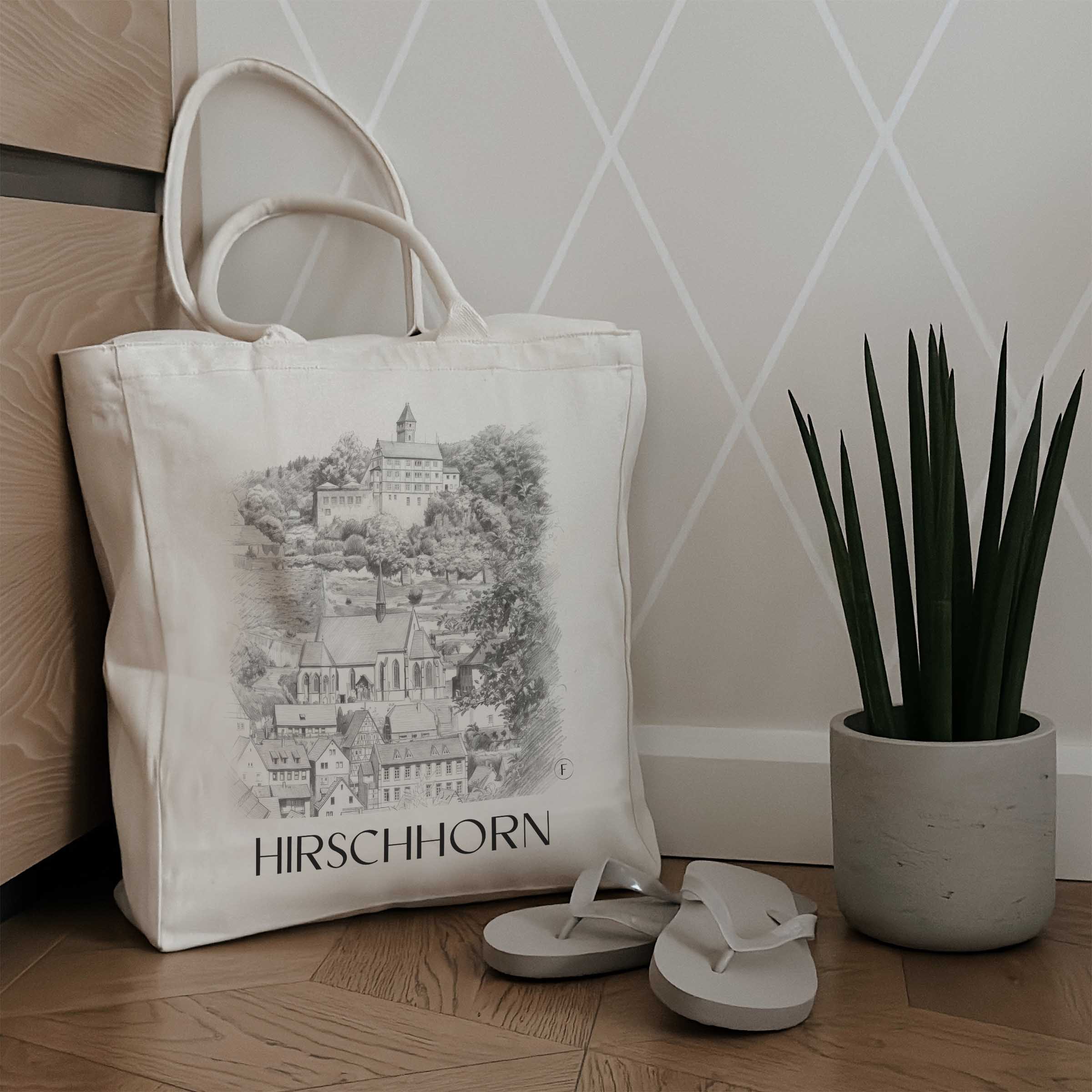 hirschhorn-odenwald-deutschland-einkaufstasche-bleistift-zeichnung-drawing