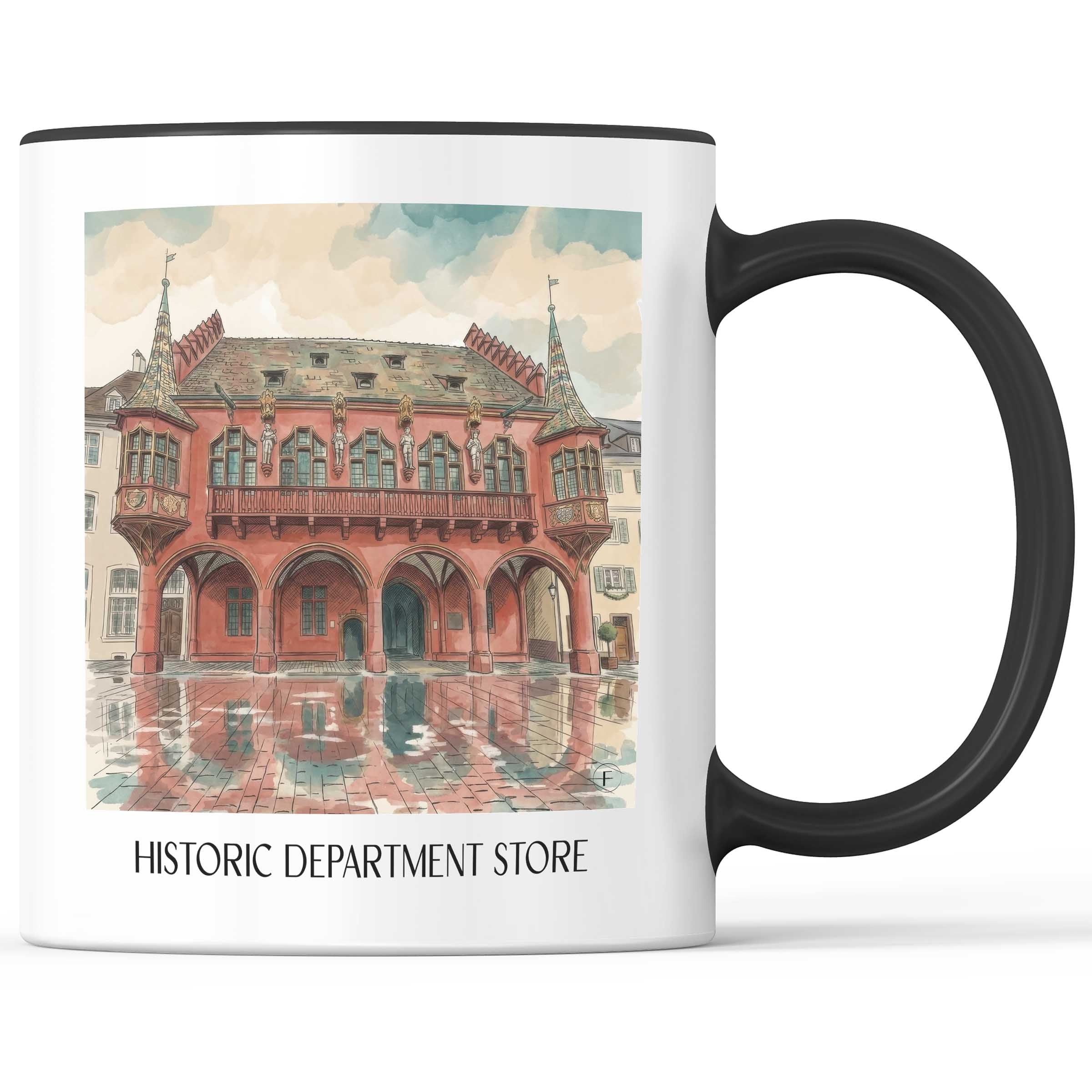 Historisches Kaufhaus Kaffeebecher - Freiburg - Deutschland Becher - Kaffeetasse im Aquarell Stil - favplace