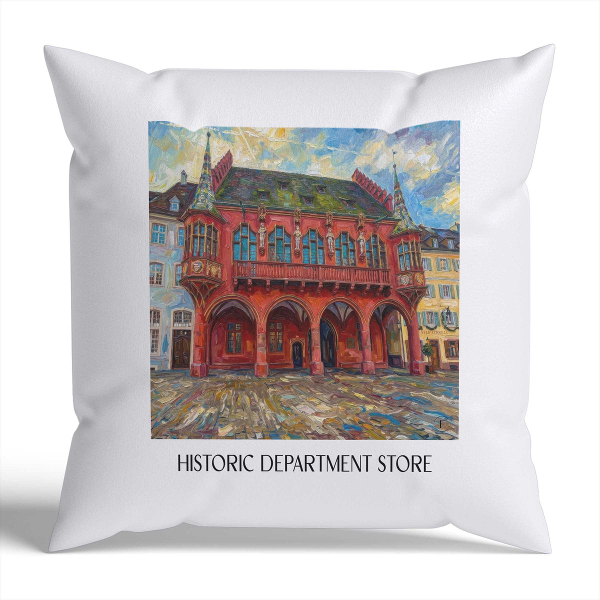 Historisches Kaufhaus Kissenhülle - Zierkissen Bezug - Freiburg - Deutschland Kissen bzw. Kissenbezug im Ölgemälde Stil - favplace