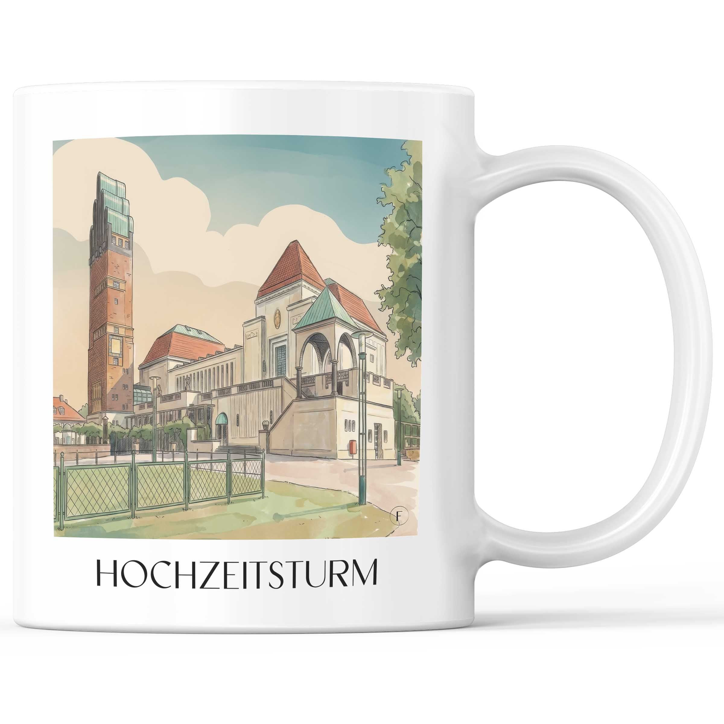 hochzeitsturm-darmstadt-deutschland-kaffeebecher-aquarell