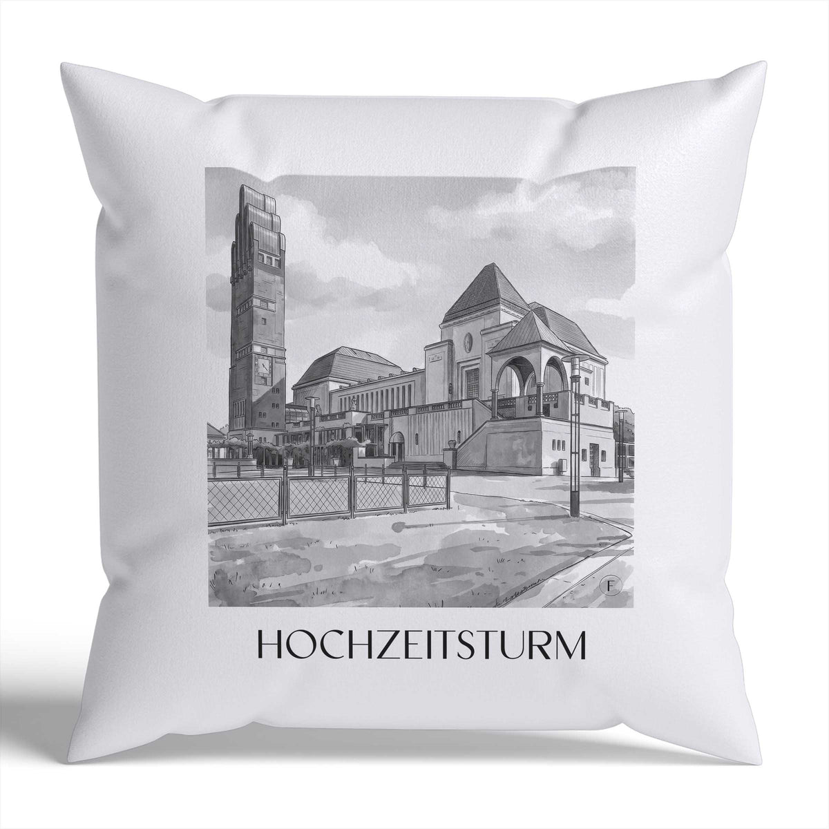 hochzeitsturm-darmstadt-deutschland-kissenbezug-aquarell-schwarz-weiss