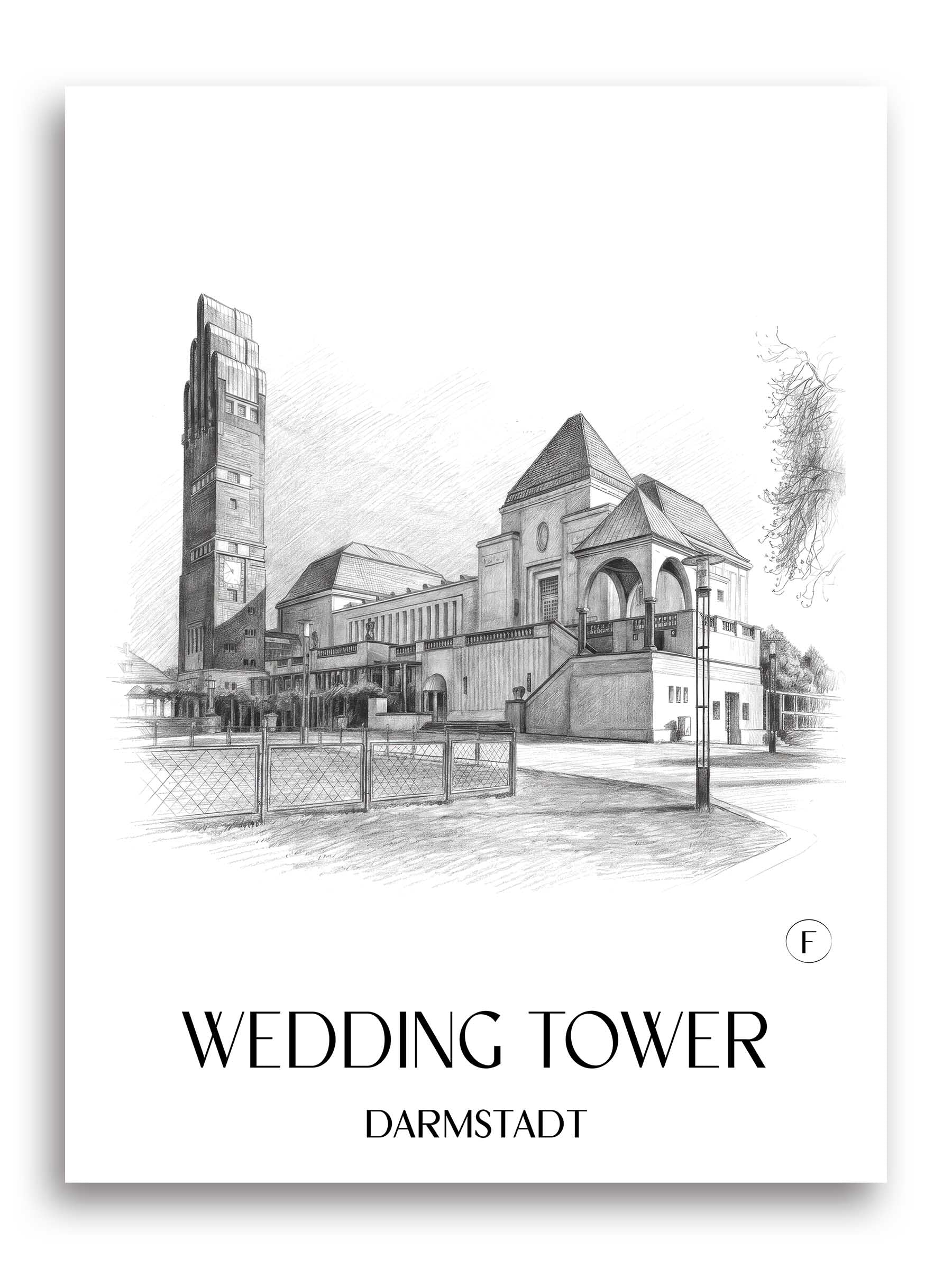 Hochzeitsturm Poster - Darmstadt - Deutschland Kunstdruck - Zeichnung von A4 bis A1