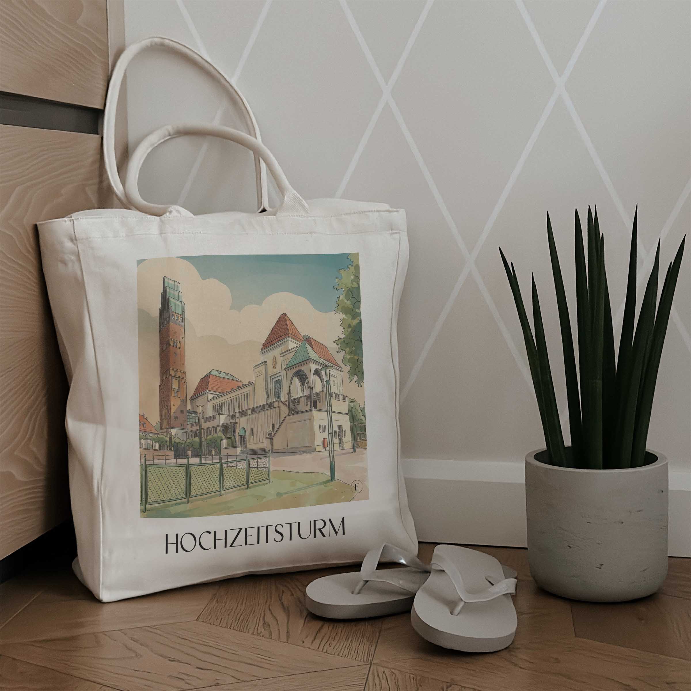 hochzeitsturm-darmstadt-deutschland-einkaufstasche-aquarell