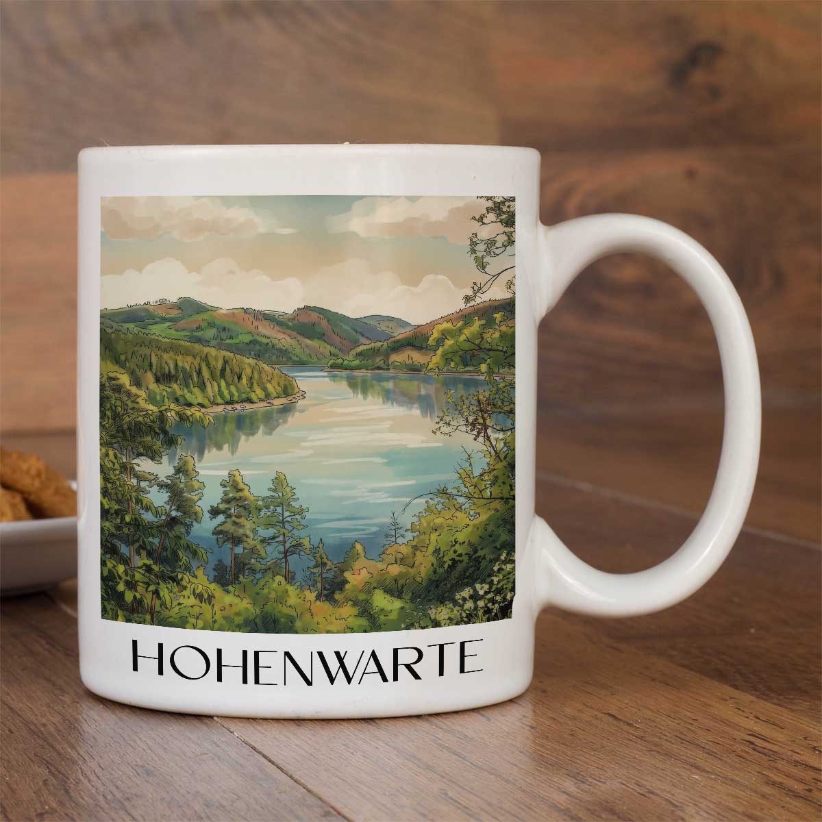 hohenwarte-thüringer-schiefergebirge-deutschland-kaffeebecher-aquarell