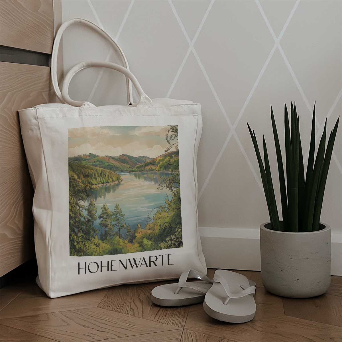 hohenwarte-thüringer-schiefergebirge-deutschland-einkaufstasche-aquarell