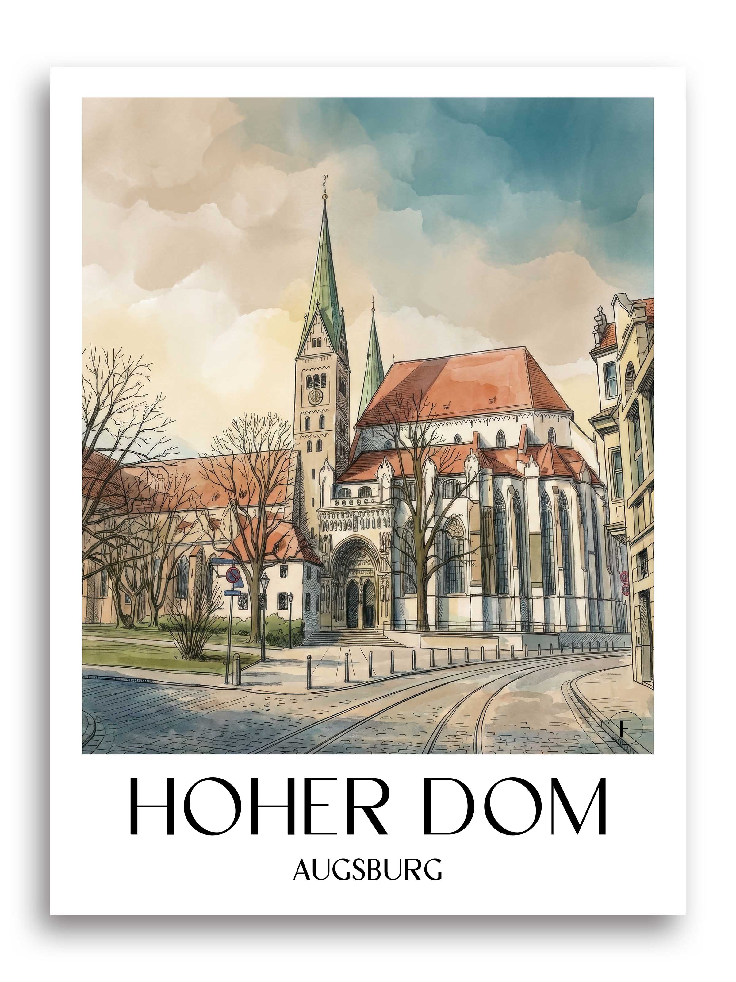 hoher-dom-augsburg-deutschland-poster-aquarell