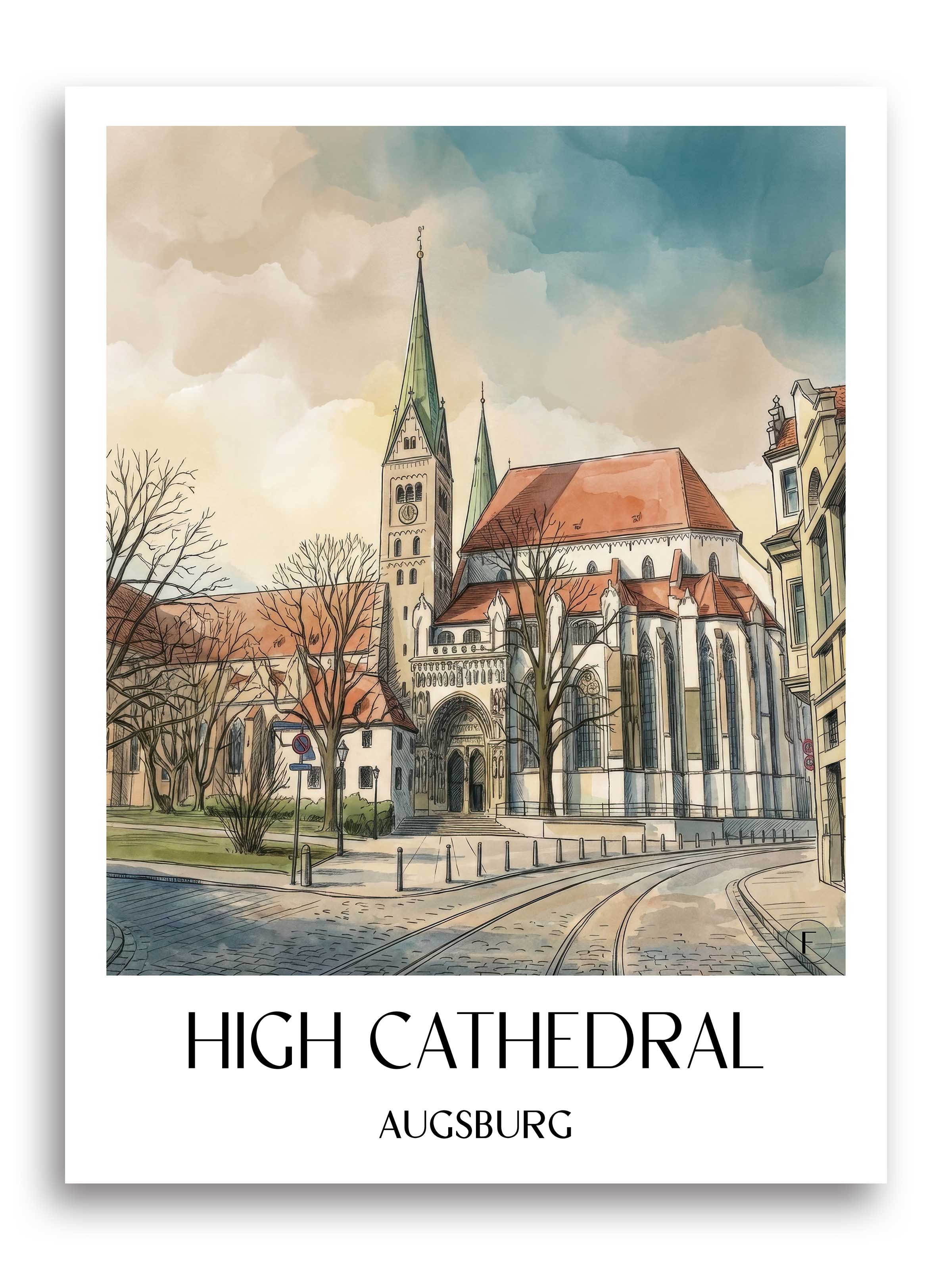 Hoher Dom Poster - Augsburg - Deutschland Kunstdruck - Aquarell von A4 bis A1 - favplace