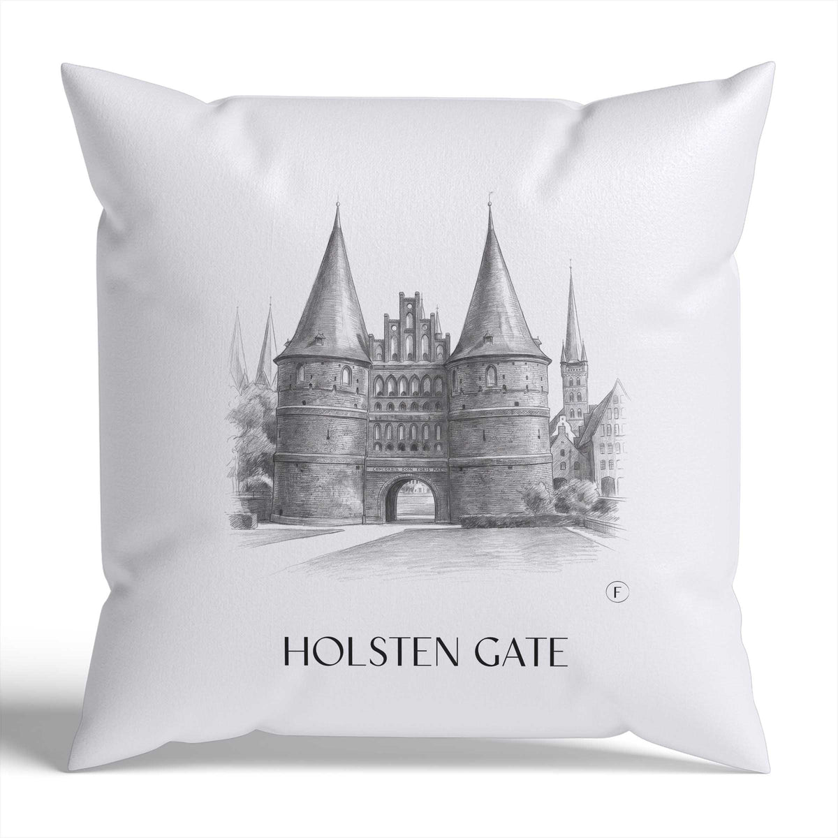 Holstentor Kissenhülle - Zierkissen Bezug - Lübeck - Deutschland Kissen bzw. Kissenbezug im Zeichnung Stil - favplace