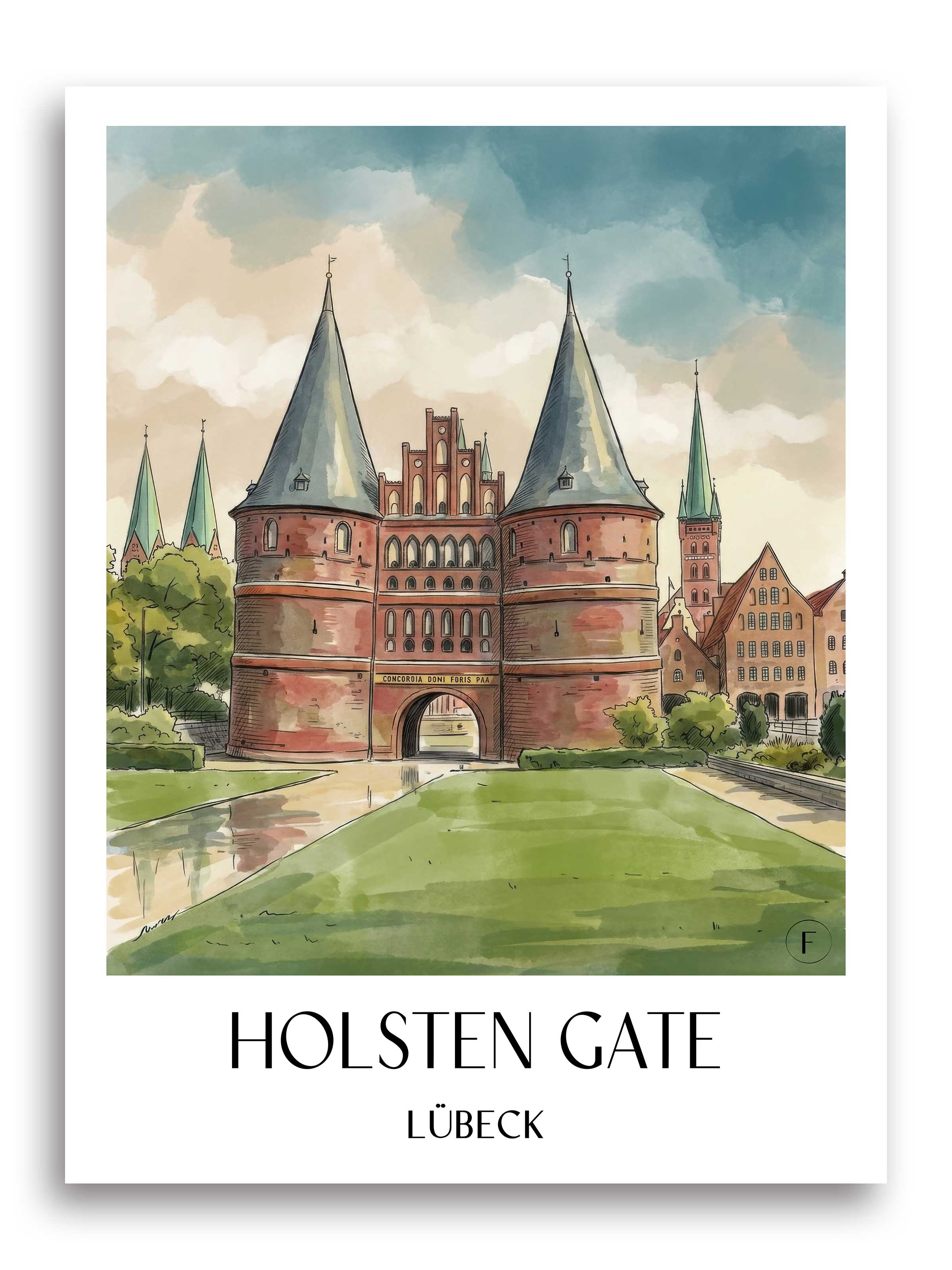 Holstentor Poster - Lübeck - Deutschland Kunstdruck - Aquarell von A4 bis A1 - favplace
