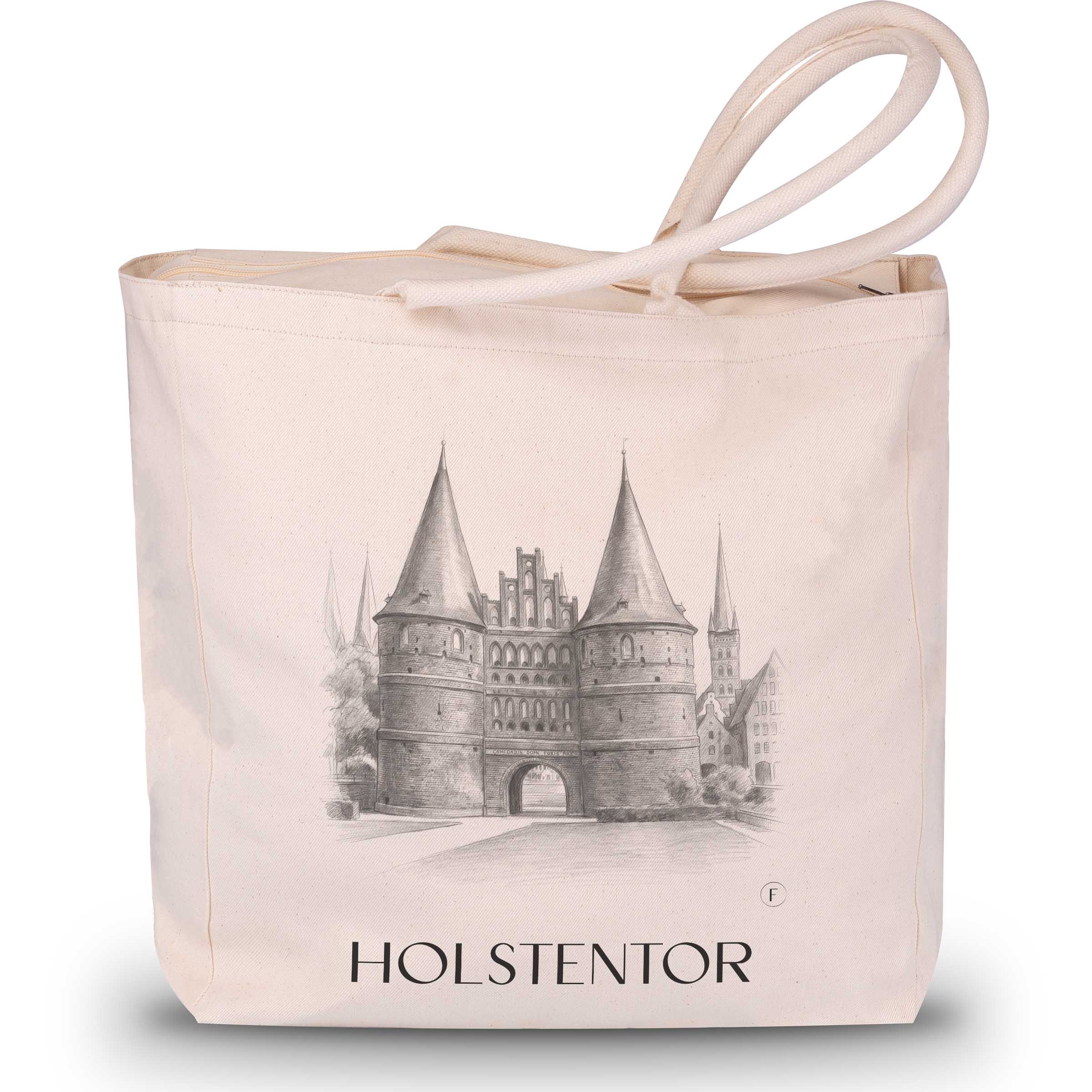 holstentor-lübeck-deutschland-einkaufstasche-bleistift-zeichnung-drawing