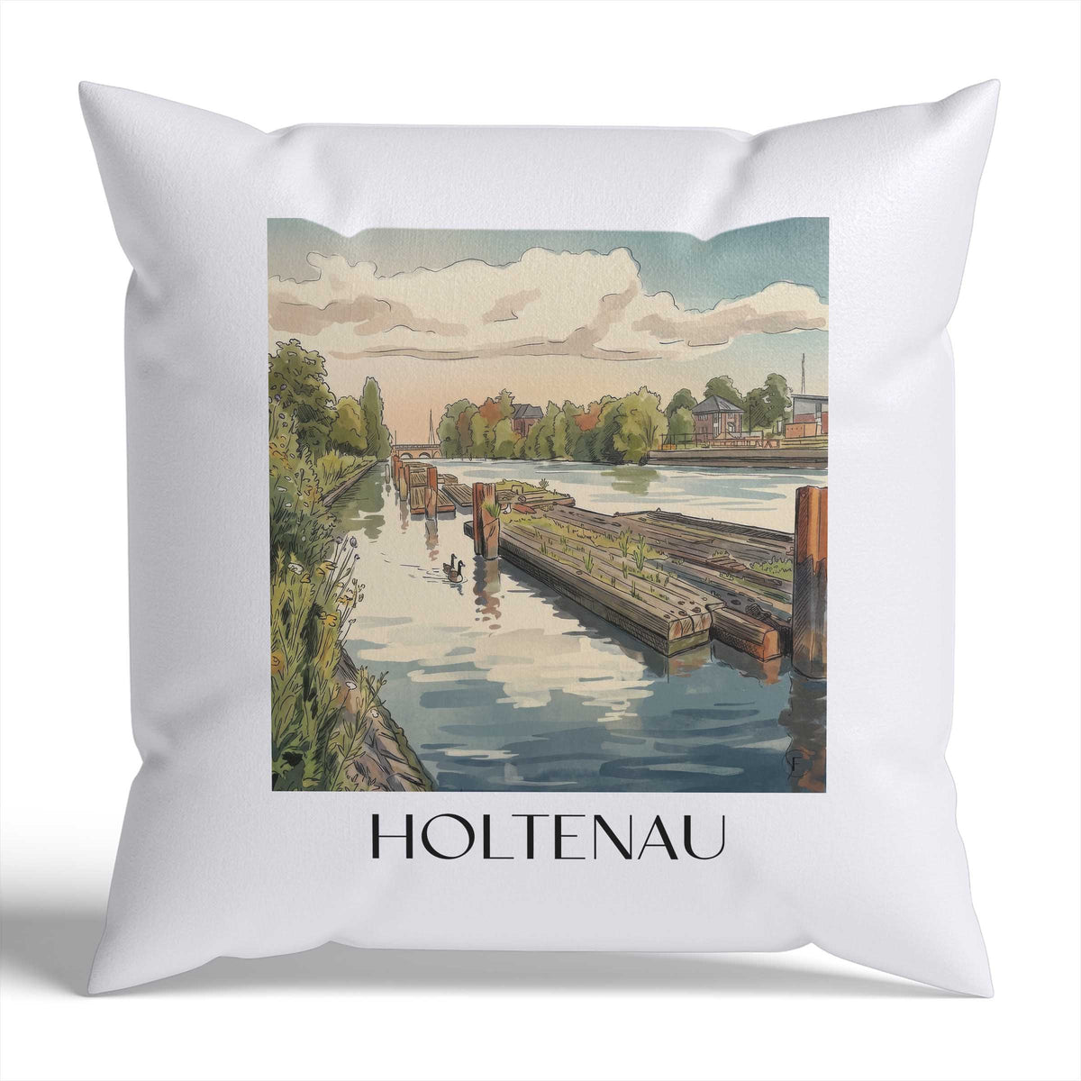 Holtenau Kissenhülle - Zierkissen Bezug - Kiel - Deutschland Kissen bzw. Kissenbezug im Aquarell Stil - favplace