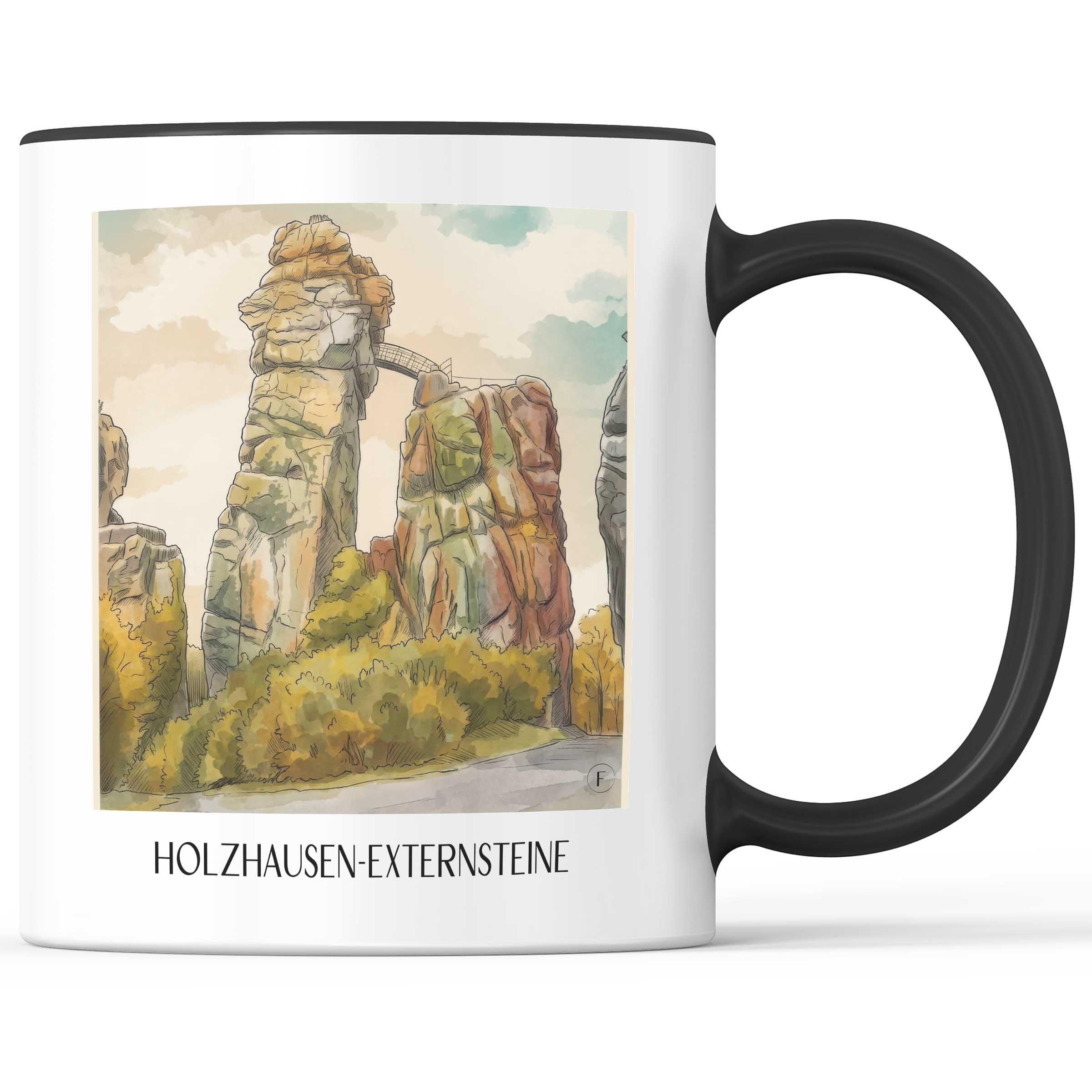 Holzhausen-Externsteine Kaffeebecher - Teutoburger Wald - Deutschland Becher - Kaffeetasse im Aquarell Stil - favplace