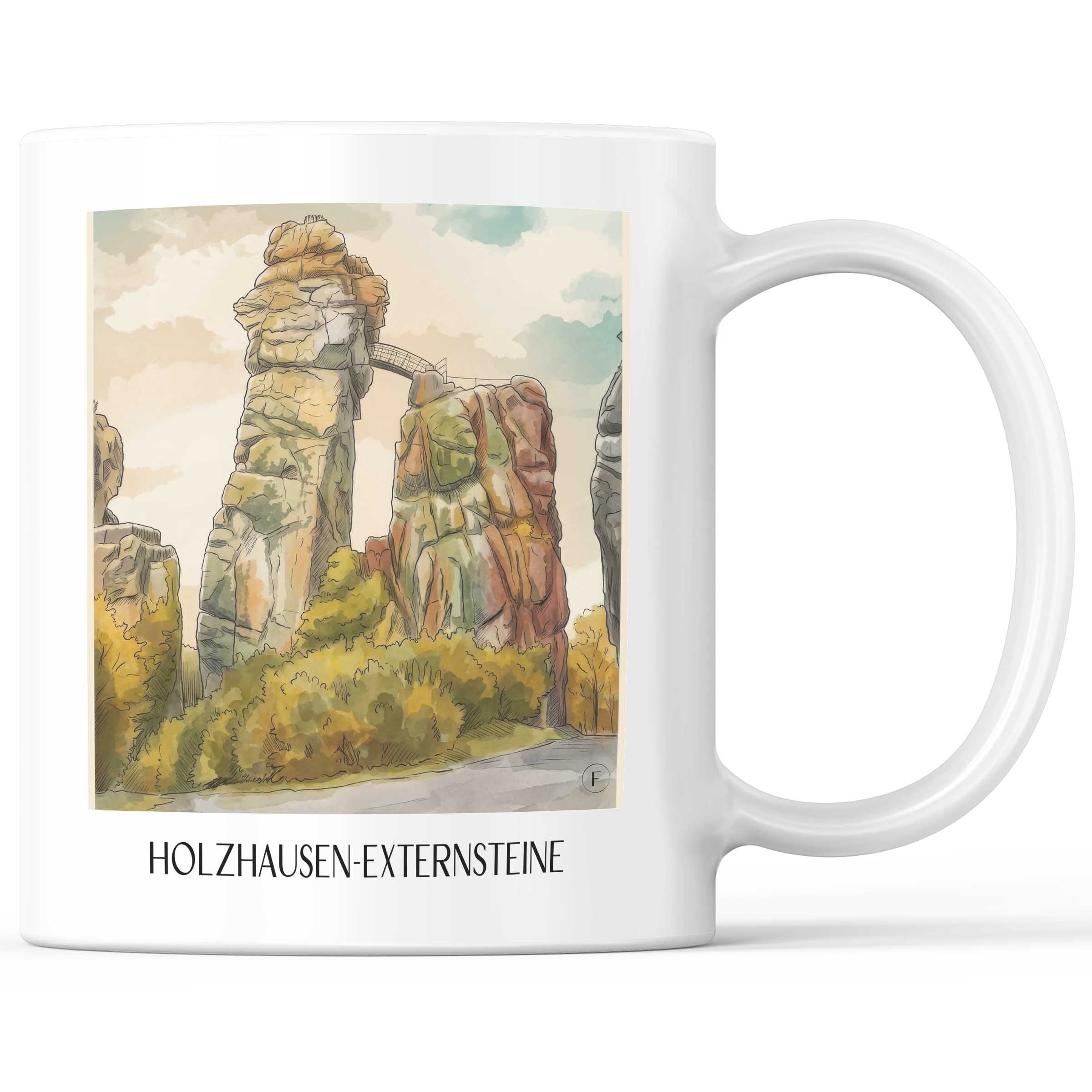 Holzhausen-Externsteine Kaffeebecher - Teutoburger Wald - Deutschland Becher - Kaffeetasse im Aquarell Stil - favplace