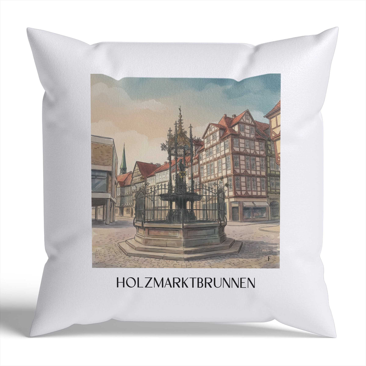 Holzmarktbrunnen Kissenhülle - Zierkissen Bezug - Hannover - Deutschland Kissen bzw. Kissenbezug im Aquarell Stil - favplace