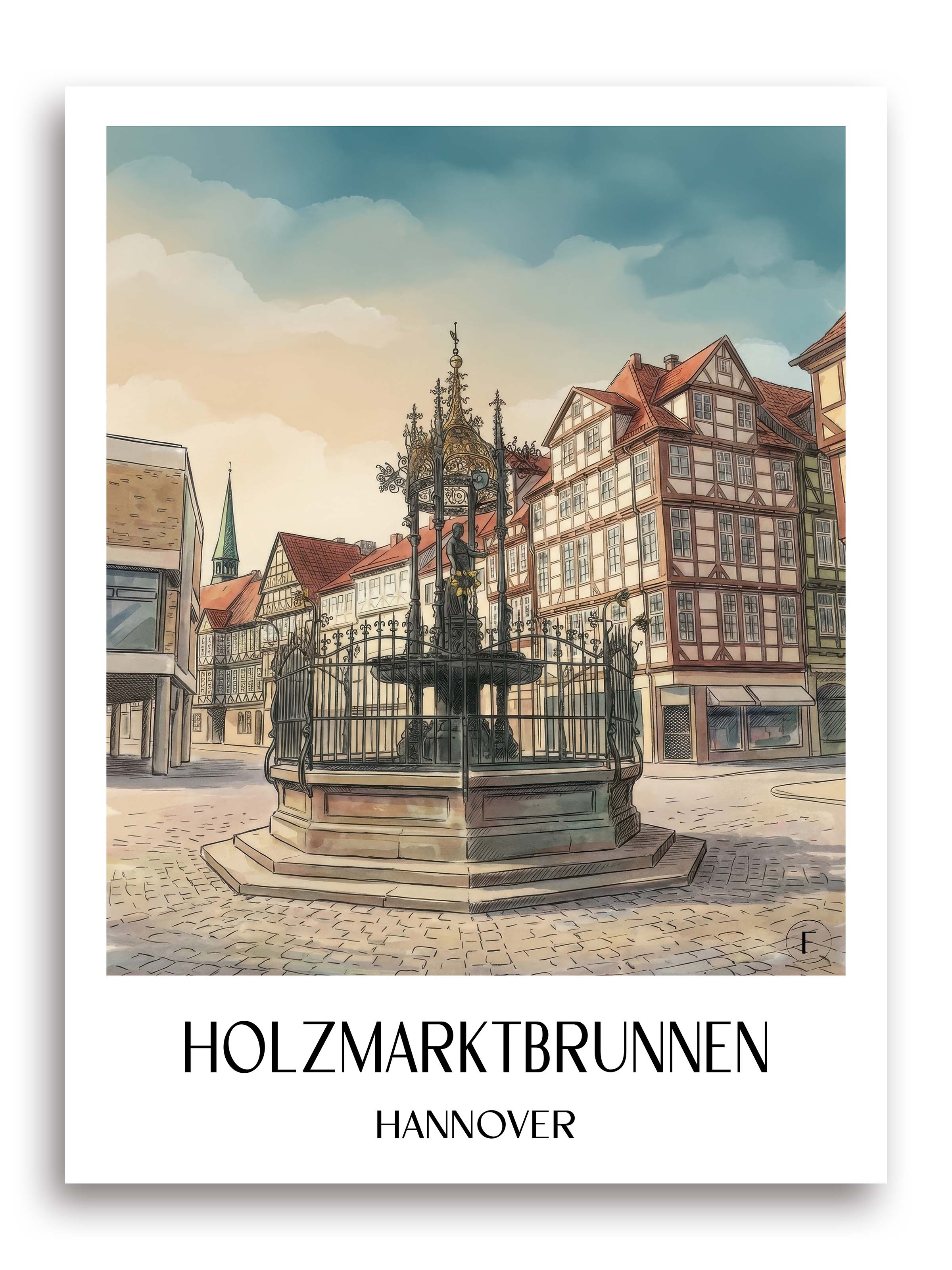holzmarktbrunnen-hannover-deutschland-poster-aquarell