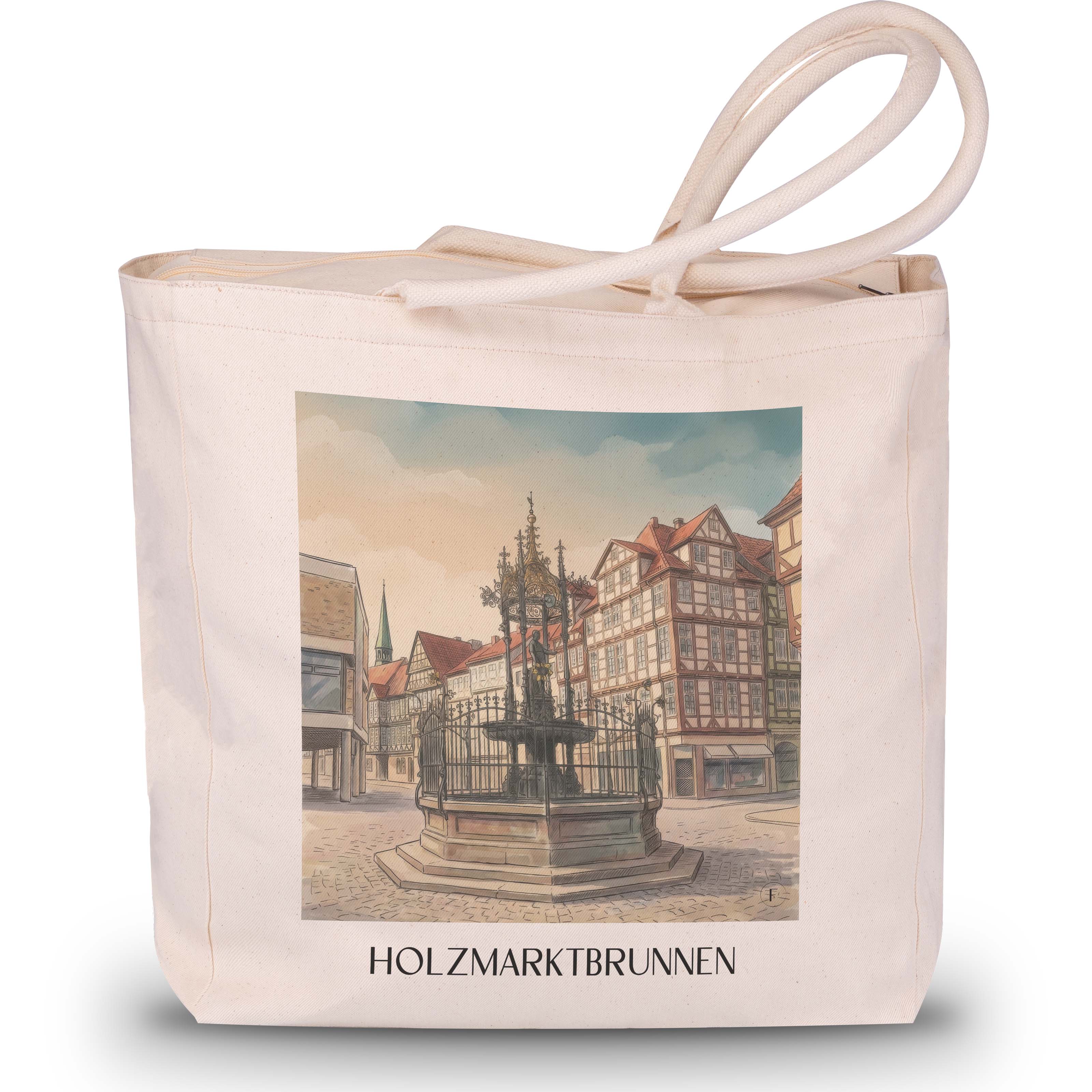 holzmarktbrunnen-hannover-deutschland-einkaufstasche-aquarell