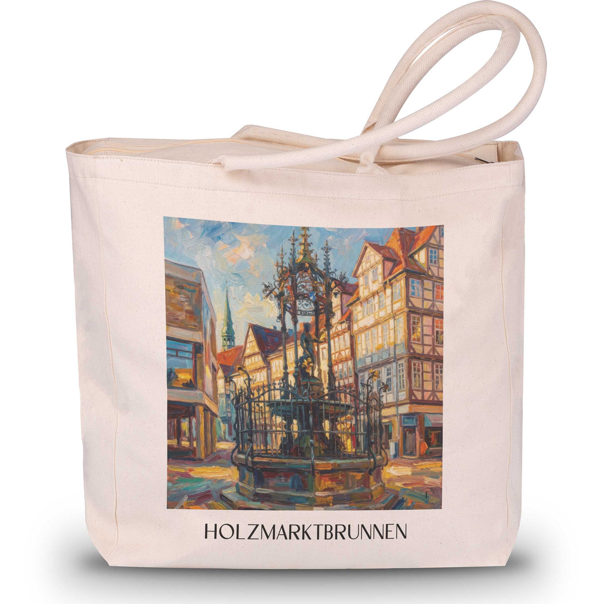 Holzmarktbrunnen Shopping Tasche - Hannover - Deutschland Tote Bag - Einkaufstasche im Ölgemälde Stil - favplace
