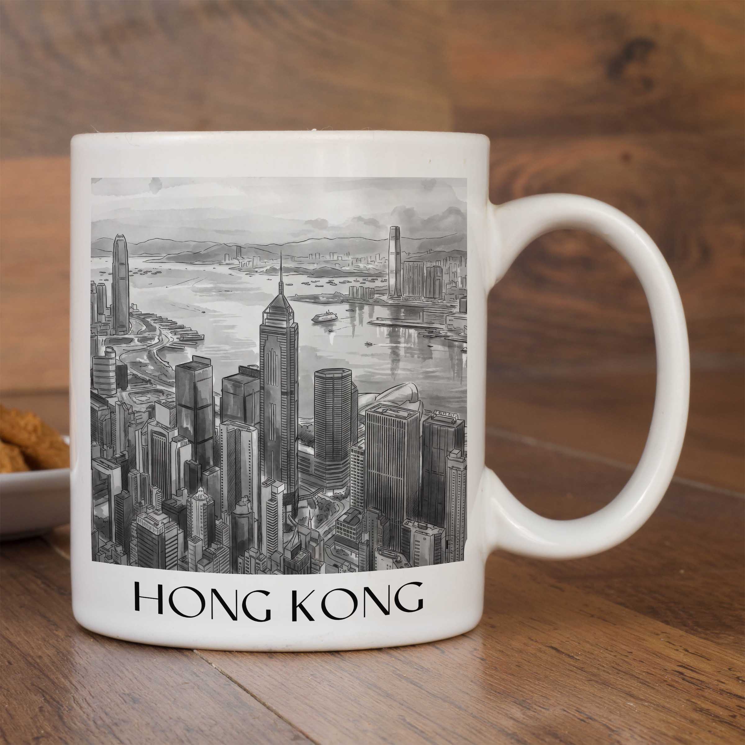 hong-kong-china-kaffeebecher-aquarell-schwarz-weiss