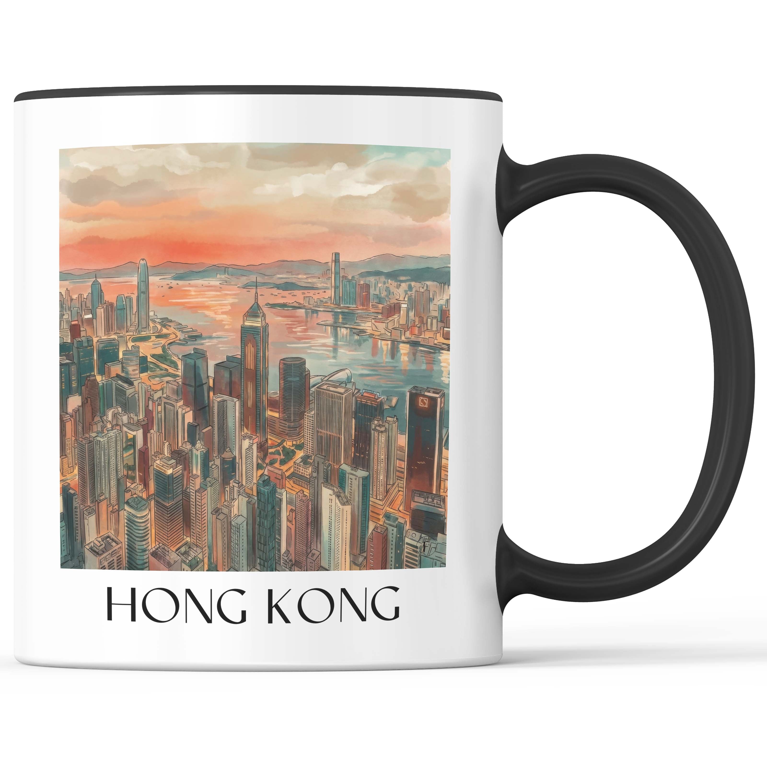 Hong Kong - China Becher - Kaffeetasse im Aquarell Stil - favplace