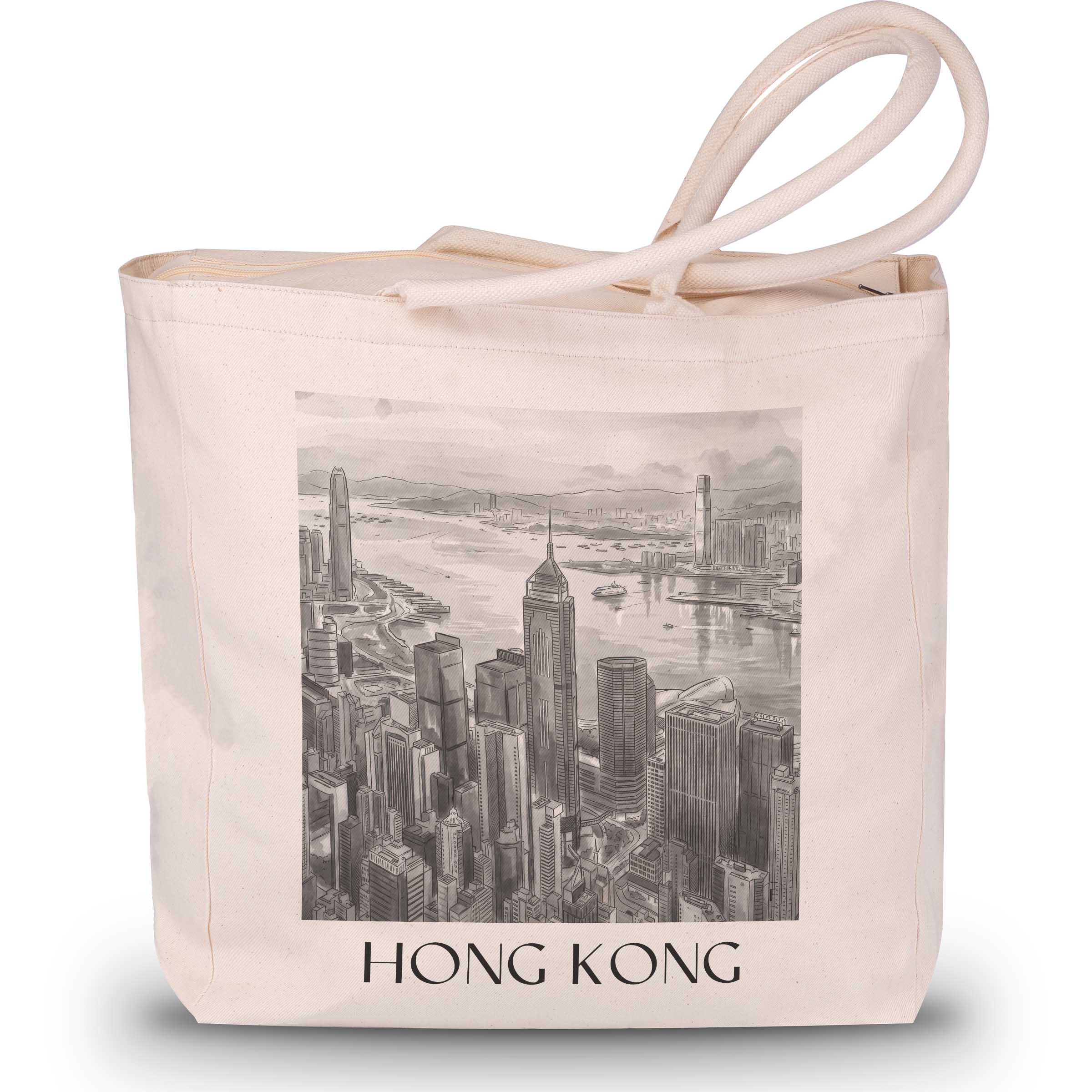 hong-kong-china-einkaufstasche-aquarell-schwarz-weiss